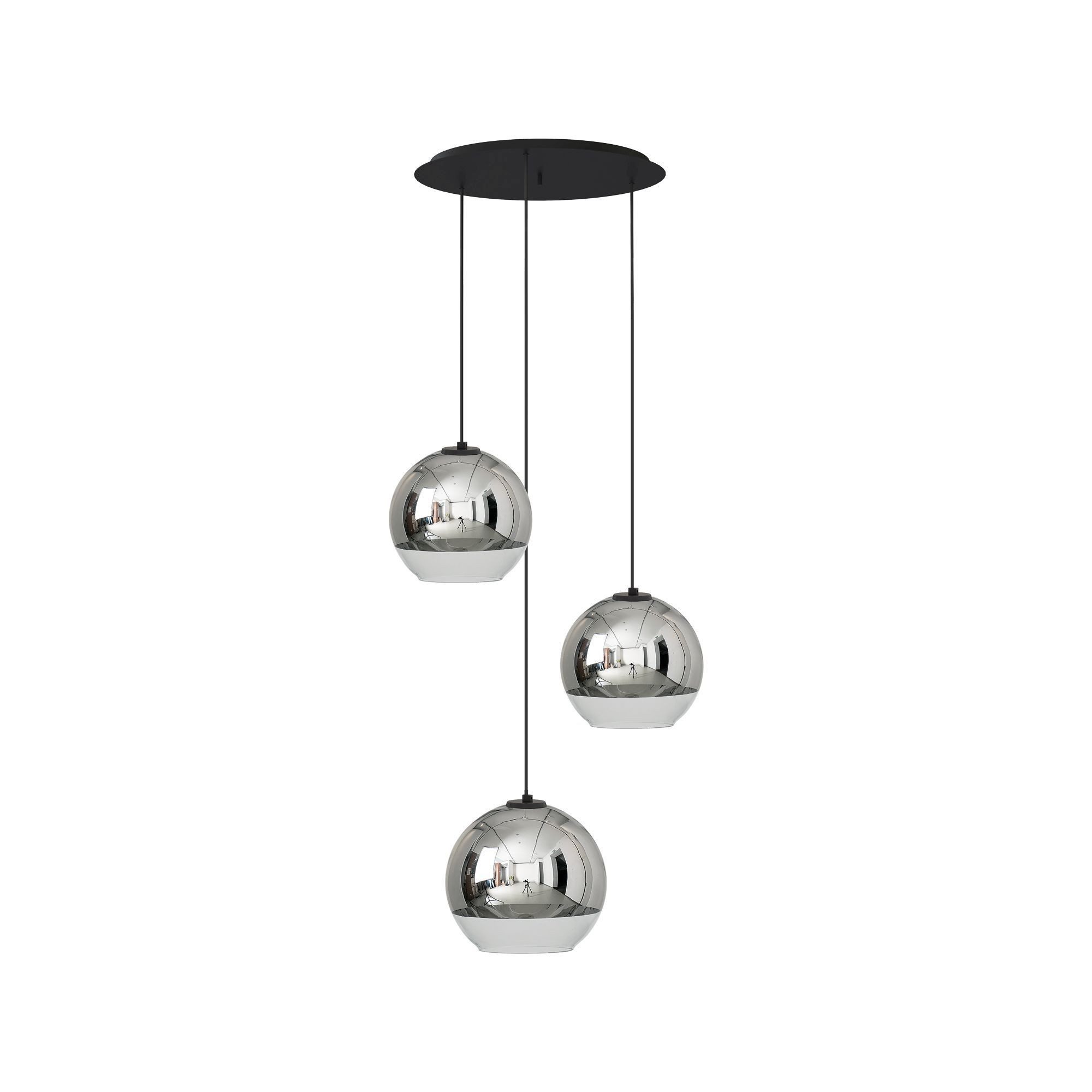 Licht-Erlebnisse Pendelleuchte GLOBE, ohne Leuchtmittel, Glas Metall H: max. 120 cm 50 cm breit Schwarz Chrom E27 3-flammig