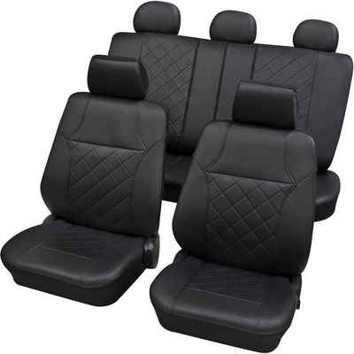 Petex Autositzbezug 15-tlg Set "Arizona" in schwarz, universelle Passform, Geeignet für Fahrzeuge mit/ohne Seitenairbag, SAB 2 Vario Plus