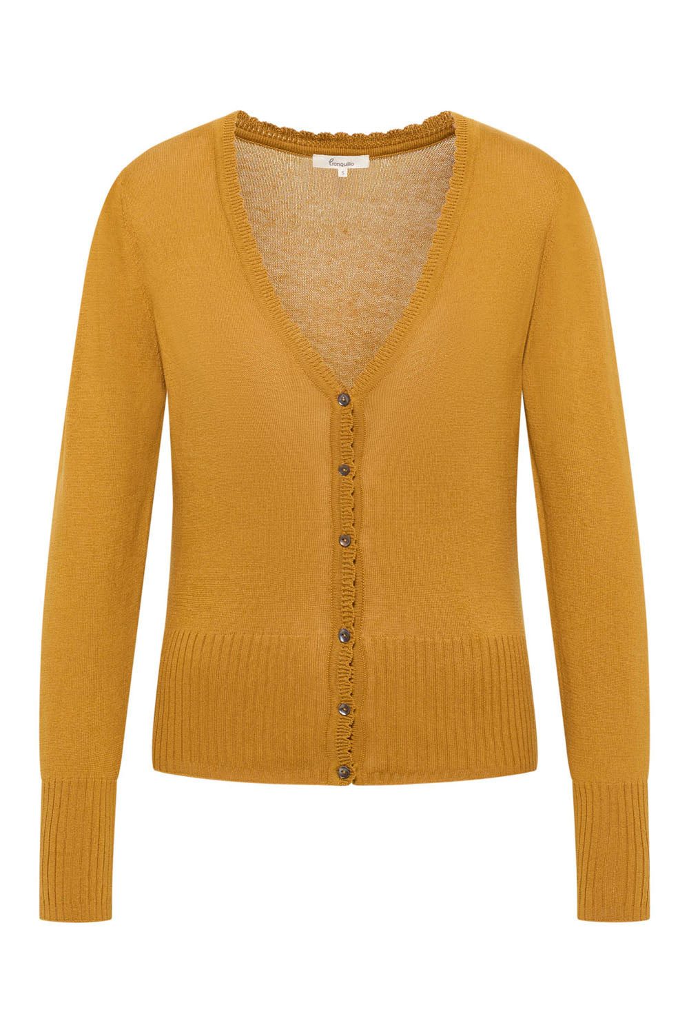 Tranquillo Cardigan Damen Linaa GOTS-Bio-Baumwolle V-Ausschnitt Zierkante kurze Passform Unifarbene Strickjacke hautschmeichelnd, atmungsaktiv und luftig – Bild 5 von 5