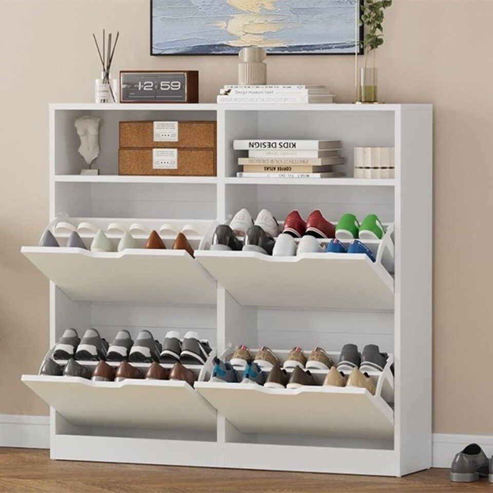 VOWNER Schuhschrank mit 4 Klappen, schmal, 105 x 24 x 100 cm günstig online kaufen