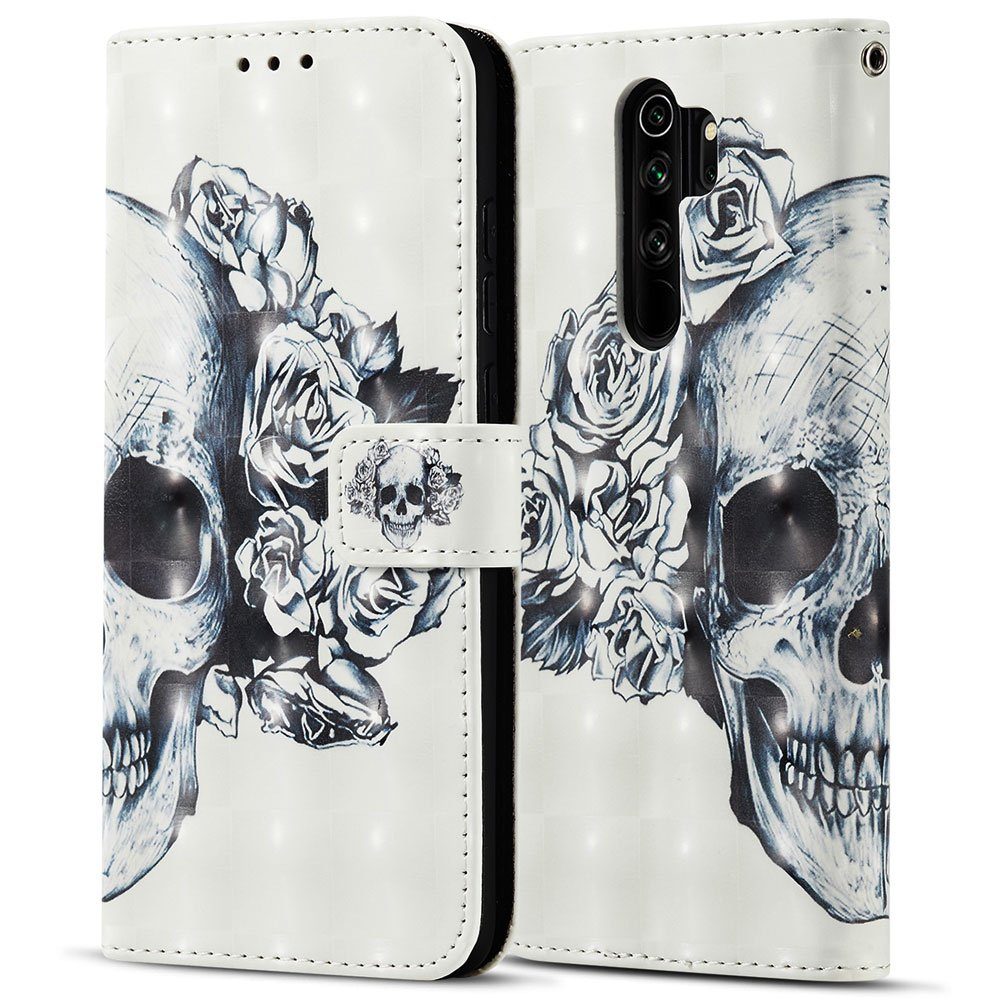 FITSU Handyhülle Handytasche für Xiaomi Redmi Note 8 Pro Hülle Totenkopf Motiv 6,53 Zoll, Case für Xiaomi Redmi Note 8 Pro Hülle, Handytasche mit Kartenfach