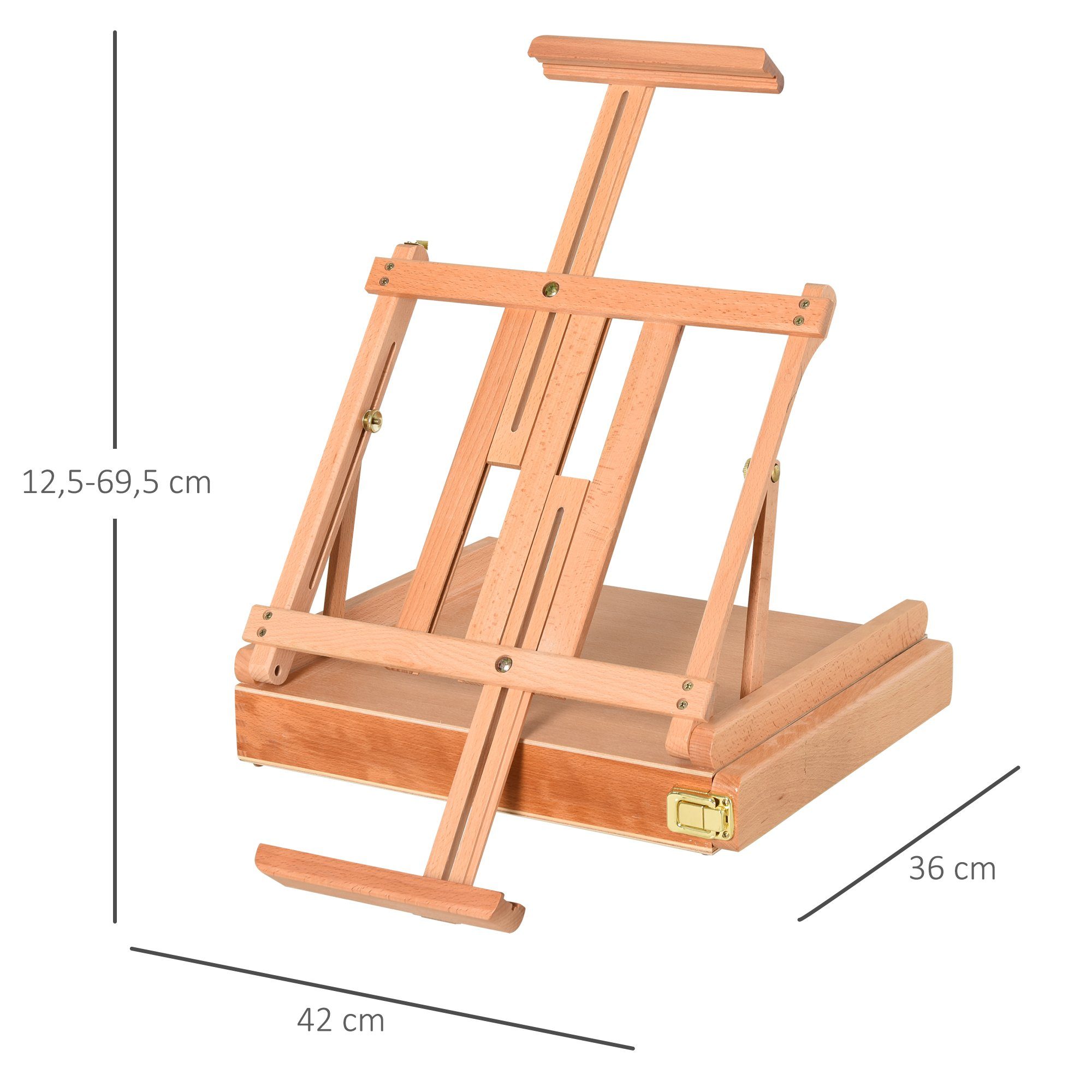 Vinsetto Staffelei Atelierstaffelei Winkelverstellbar Faltbar mit Schublade, Natur 42 x 36 x 12,5 cm