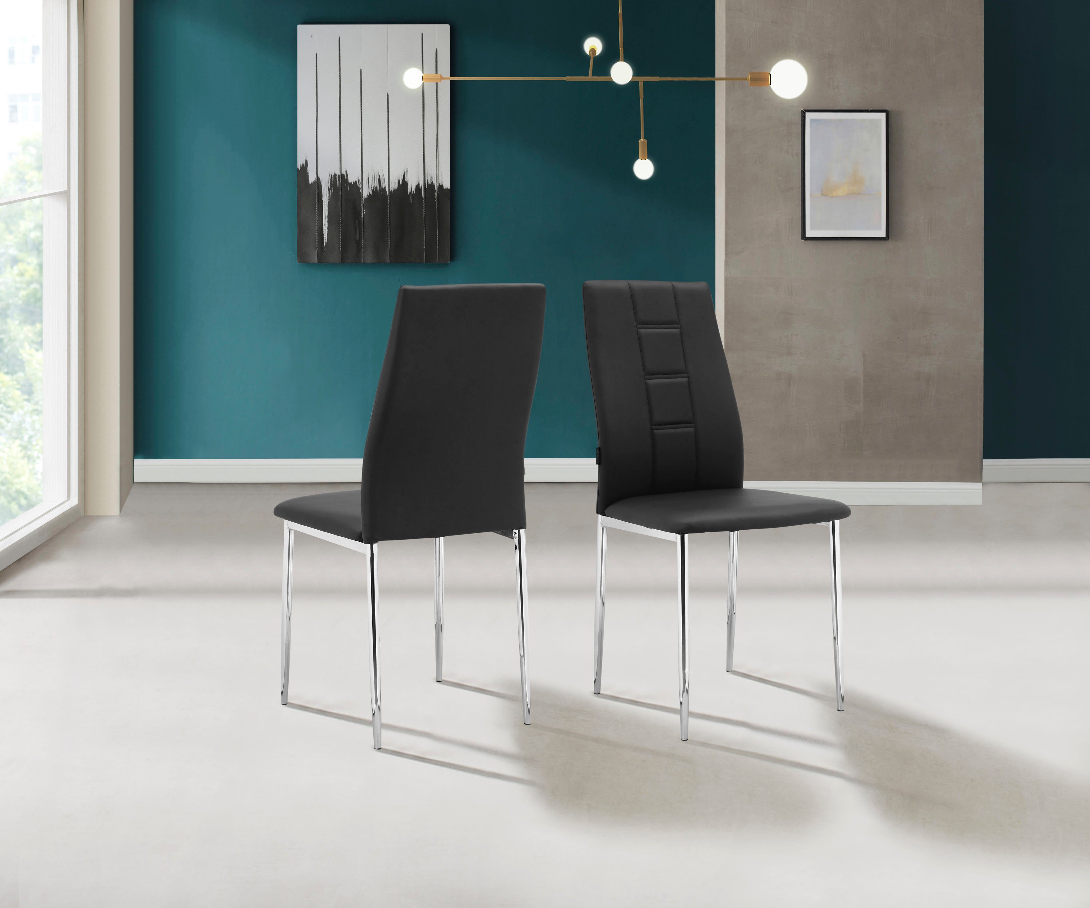 INOSIGN Esszimmerstuhl Acilino (2 St), im 2er Set erhältlich, mit Sitz und Rücken gepolstert, Sitzhöhe 49 cm schwarz | schwarz
