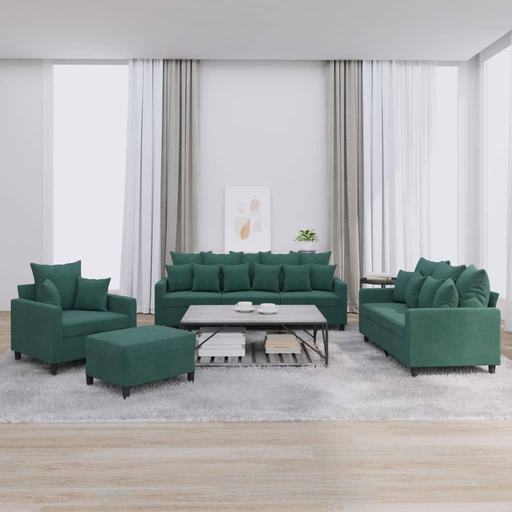 vidaXL Sofa, 4-tlg. Sofagarnitur mit Kissen Dunkelgrün Samt