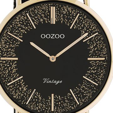 OOZOO Quarzuhr Oozoo Damen Armbanduhr schwarz Analog, Damenuhr rund, groß (ca. 40mm) Edelstahlarmband, Elegant-Style