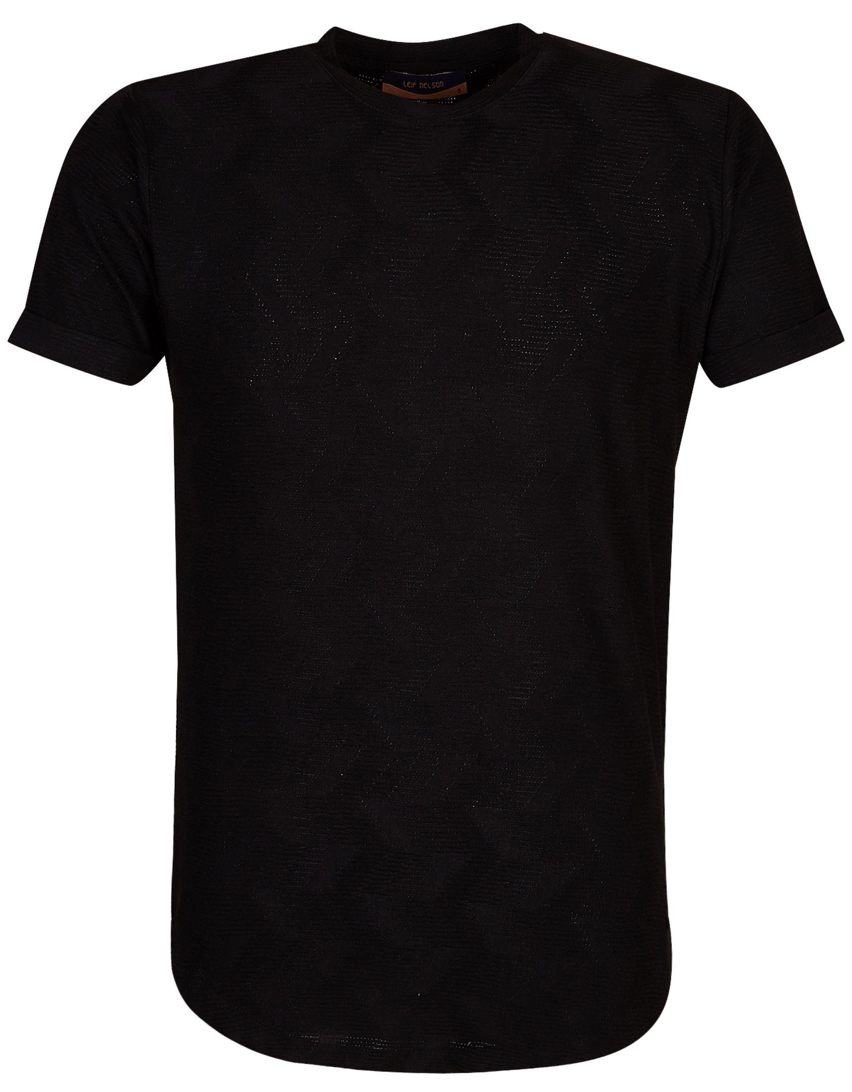 Leif Nelson T-Shirt Herren T-Shirt schwarz Rundhals LN-55585 normal