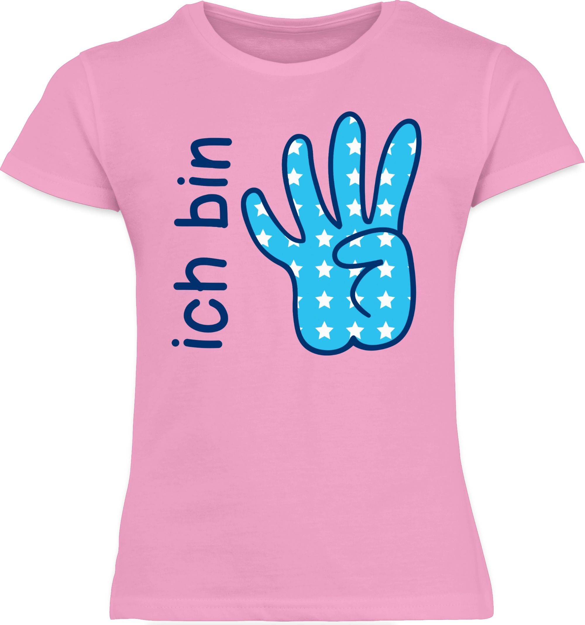 Shirtracer T-Shirt Ich bin vier Zeichensprache blau 4. Geburtstag 2 Rosa