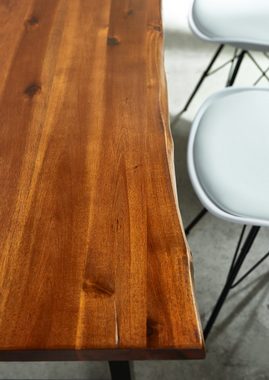 Junado® Baumkantentisch Esra, massives Akazienholz, cognacfarben, Tischplattenstärke 26mm