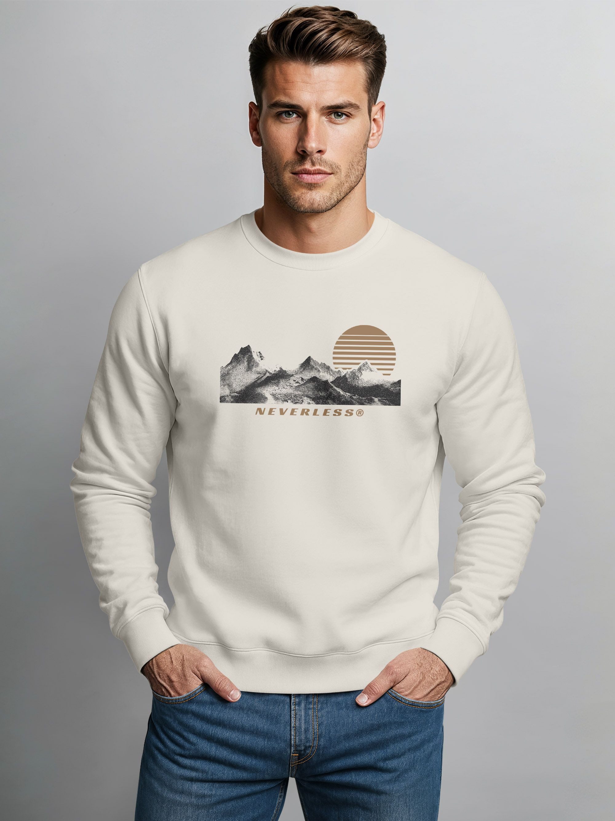 Neverless Sweatshirt Sweatshirt Herren Frontprint Bergmotiv Pullover mit Pr günstig online kaufen