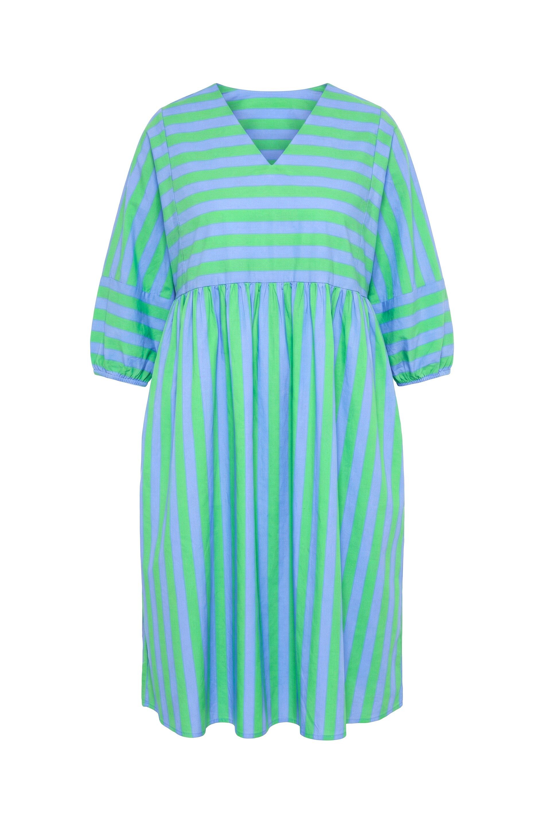 Jerseykleid Midikleid A-Linie Streifenmix 3/4-Ballonärmel