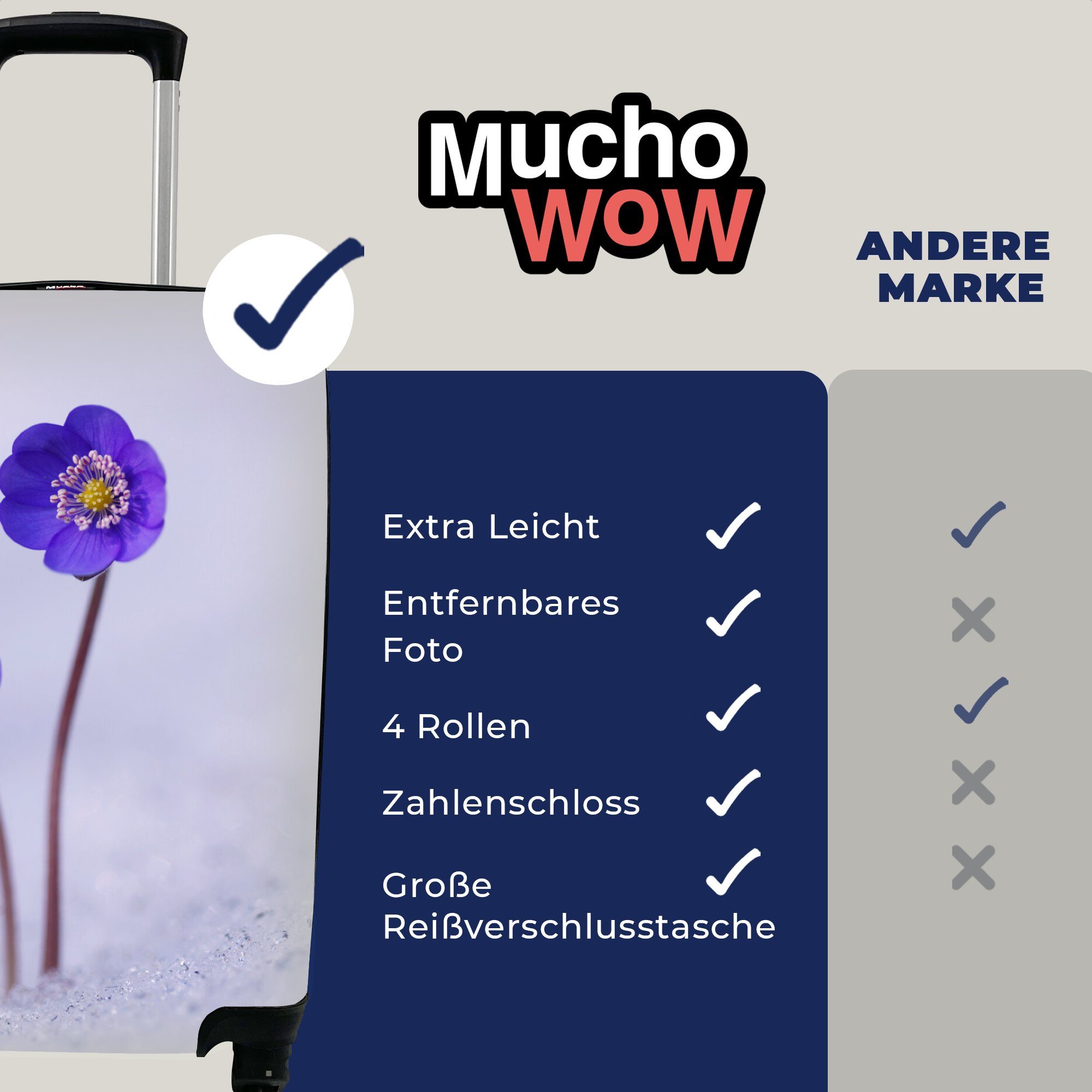 MuchoWow für Reisetasche Lila, Handgepäckkoffer Ferien, mit Trolley, Rollen, Handgepäck - rollen, 4 Reisekoffer - Blumen Schnee