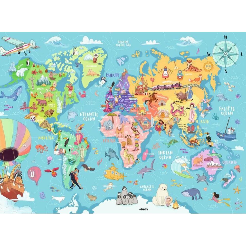 Ravensburger Puzzle RAVENSBURGER Weltkartenpuzzle XXL 100 Teile, Puzzleteile
