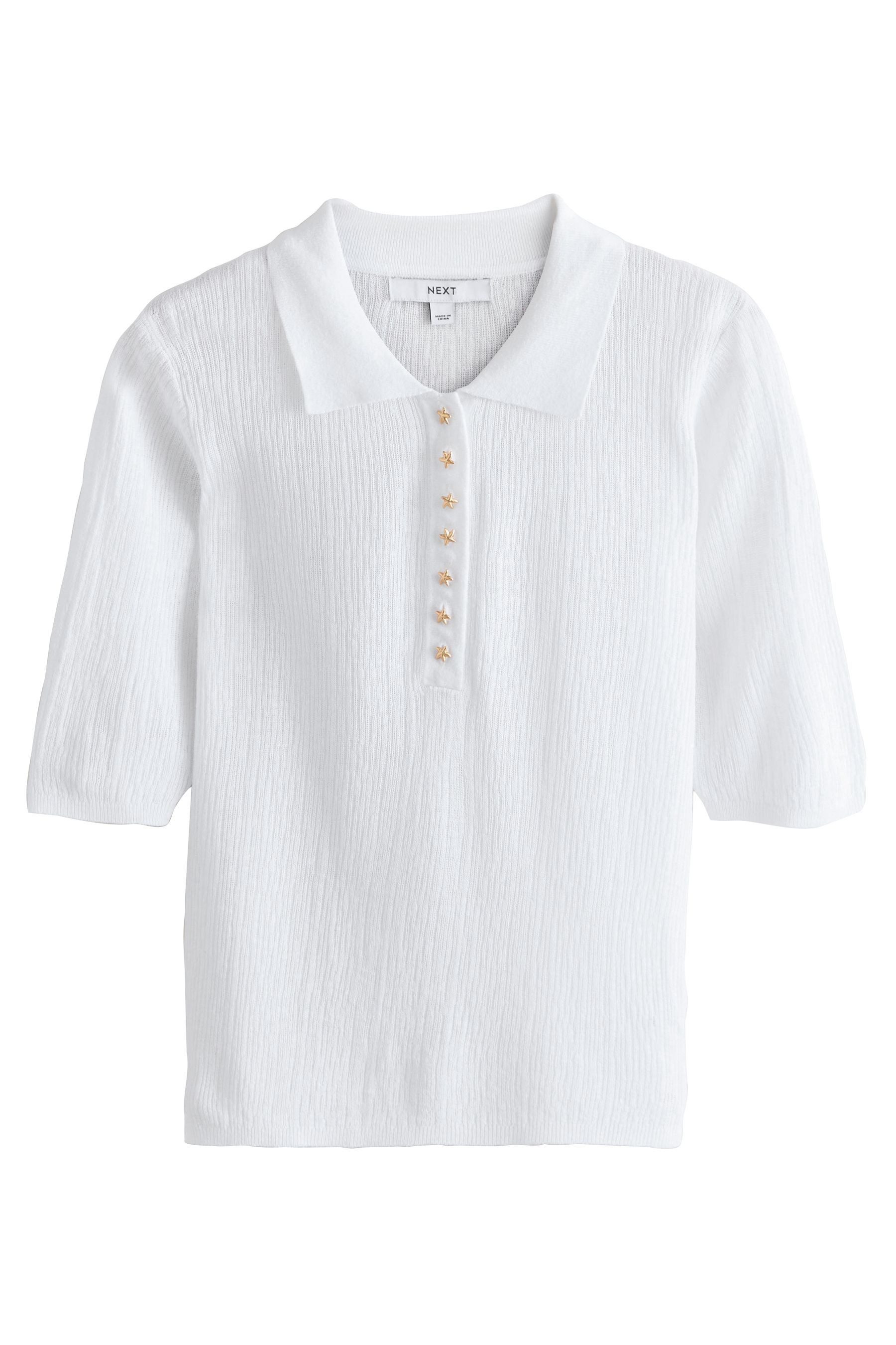 T-Shirt Strukturiertes Poloshirt mit Leinenanteil