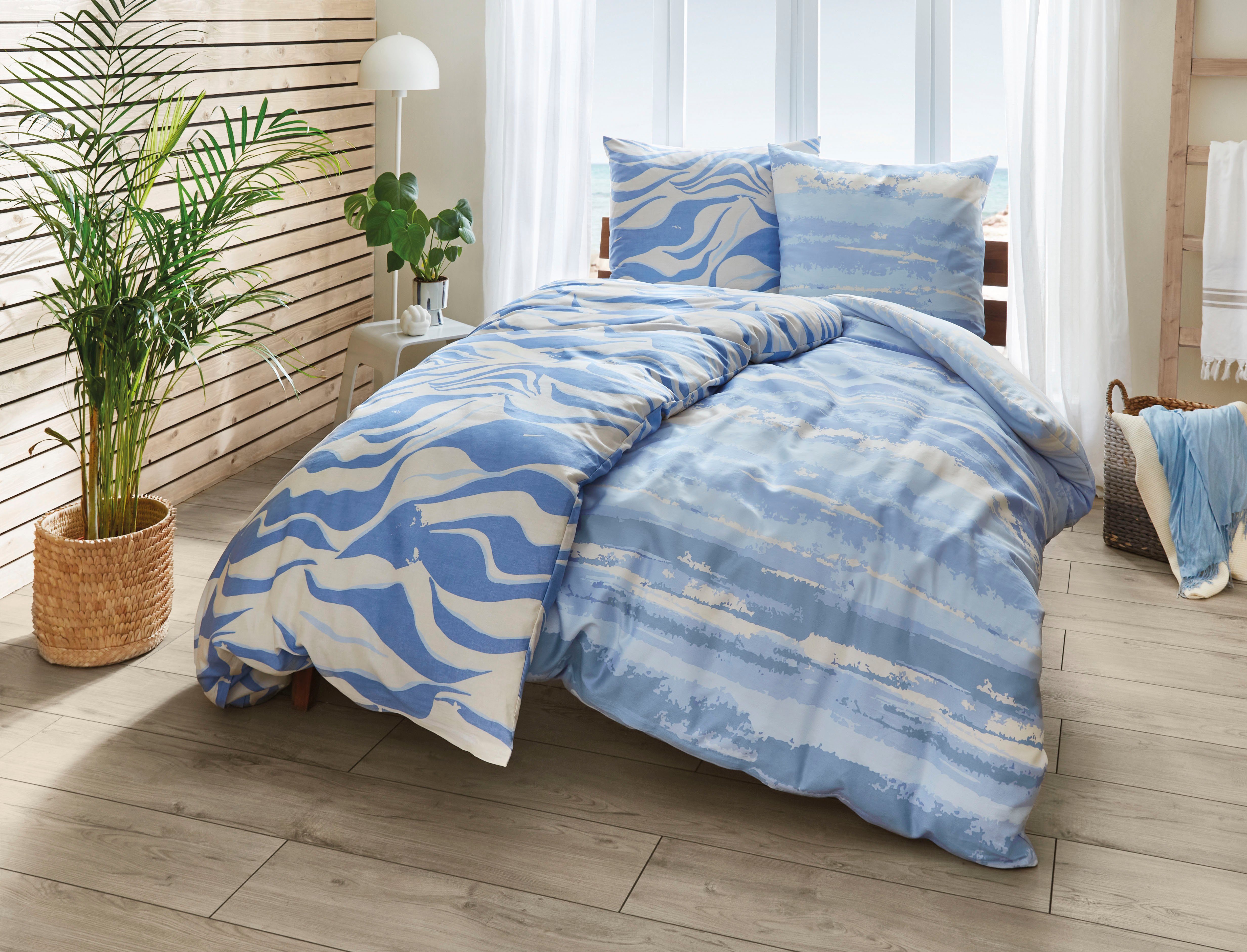 Kleine Wolke Bettwäsche Onda, Mako-Satin, 2 teilig, mit Wellenmotiv – Bild 2 von 4