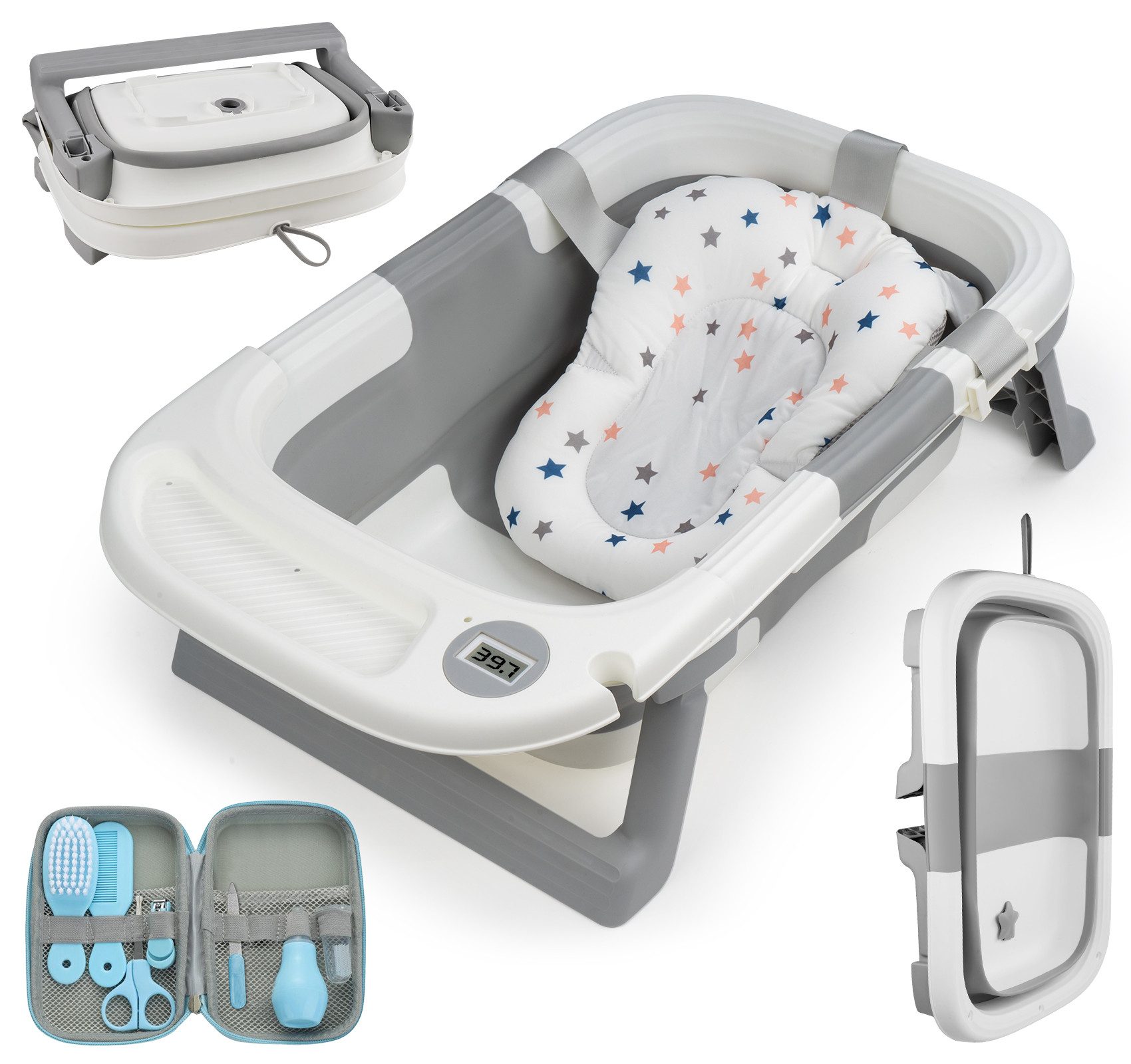 Babybadewanne Faltbare Baby Bathtub, mit Babypflege-Set Stützkissen Sitzmatte