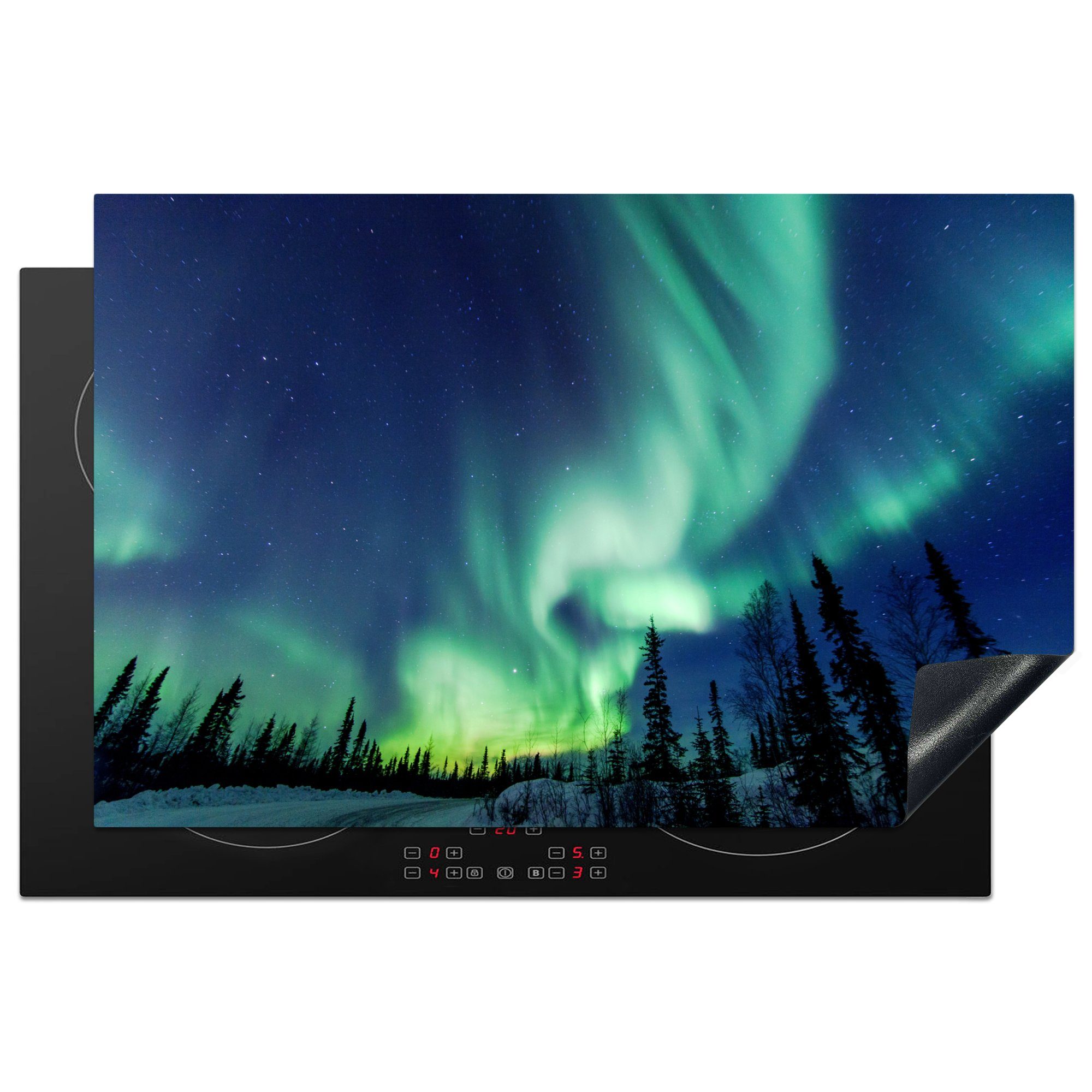 MuchoWow Herdblende-/Abdeckplatte Aurora im nordamerikanischen Kanada, Vinyl, (1 tlg), 81x52 cm, Induktionskochfeld Schutz für die küche, Ceranfeldabdeckung