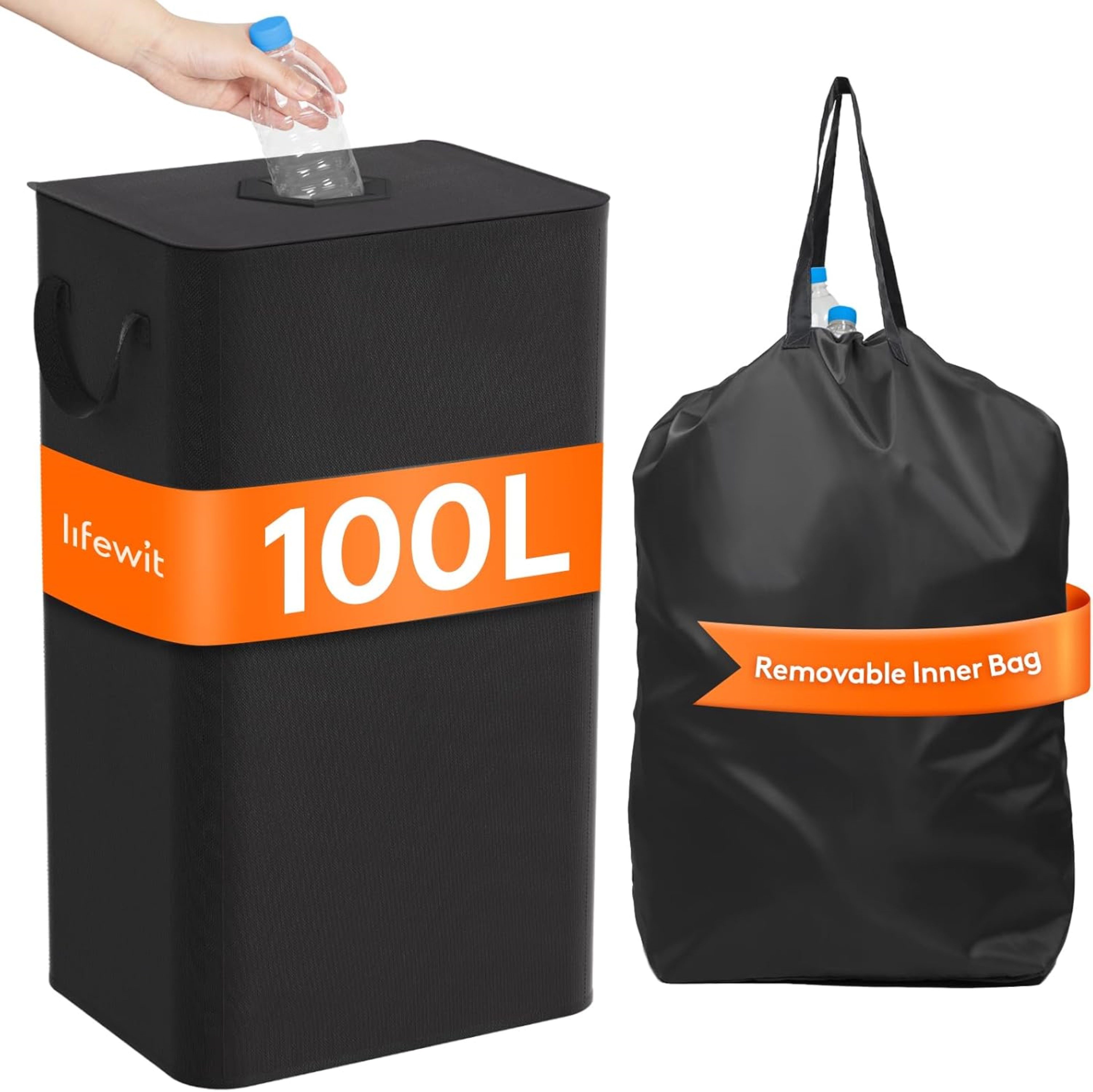 Lifewit Flaschensammler Pfandflaschen Sammelbehälter 100L mit Deckel für Leergut und Altglas (1 Recyclingbehälter mit Innenbeutel, 100L), Recyclingbehälter 100L mit Deckel und waschbarem Innenbeutel
