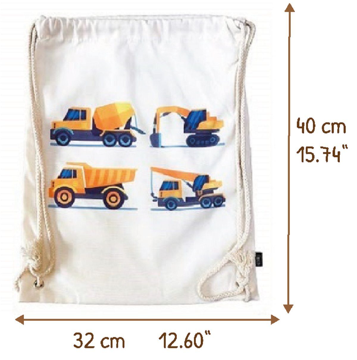 HECKBO Turnbeutel Kinder Turnbeutel Baufahrzeuge