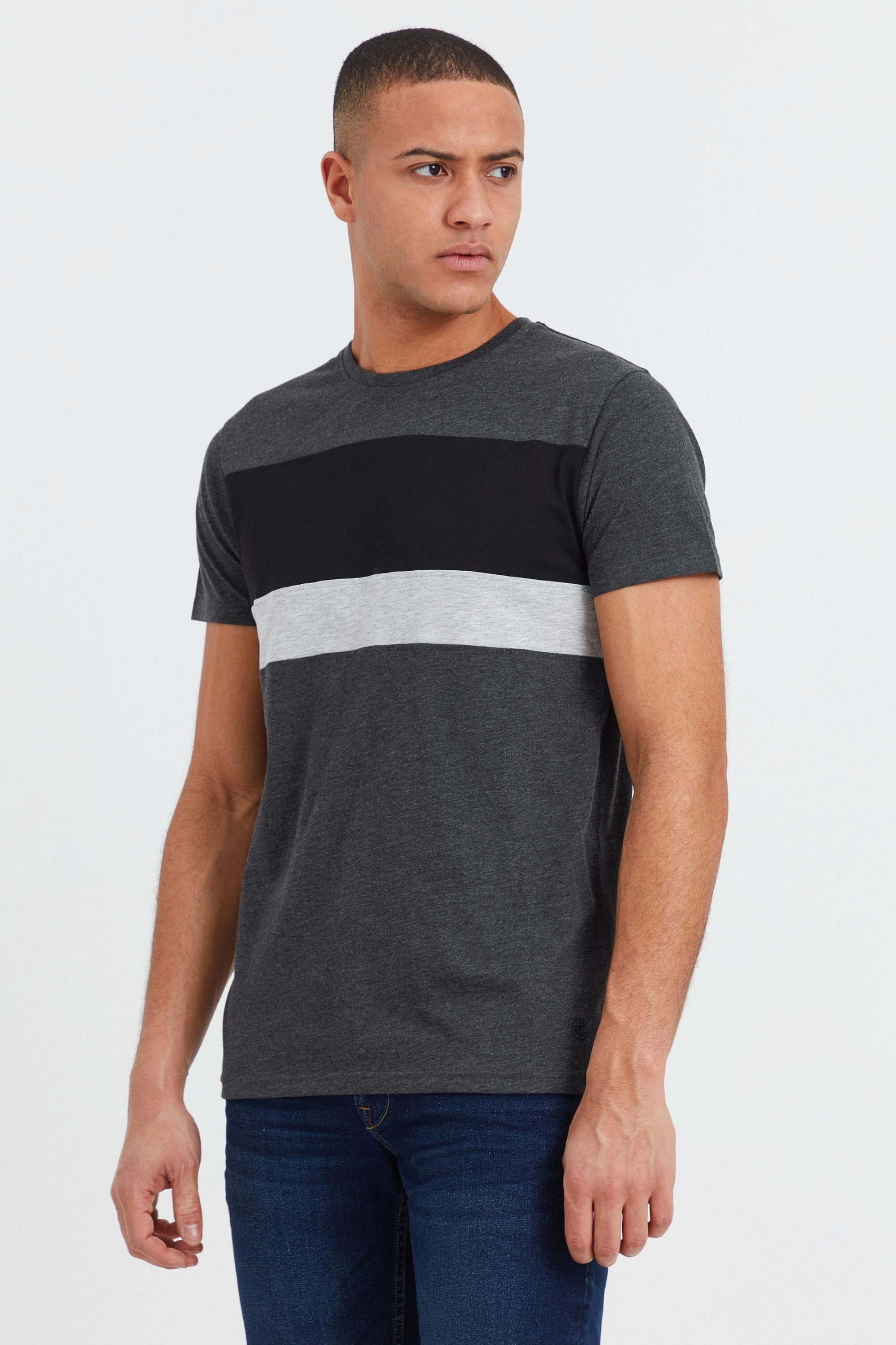 Solid Rundhalsshirt Dark T-Shirt in Melange (8288) Grey Tricolor Streifenoptik SDSascha