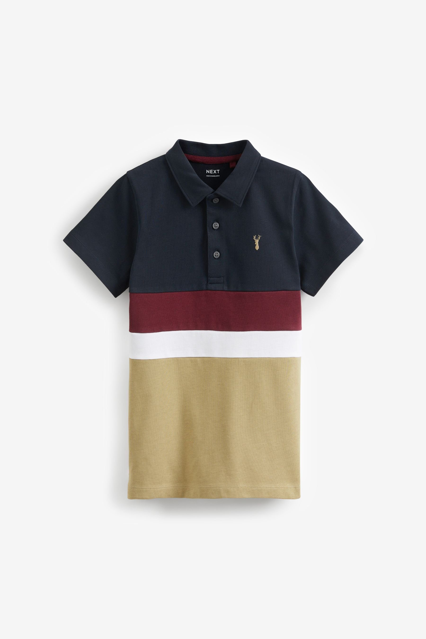 (1-tlg) Polo-Shirt Navy Poloshirt Blue/Neutral mit Kurzärmeliges Next Blockfarben