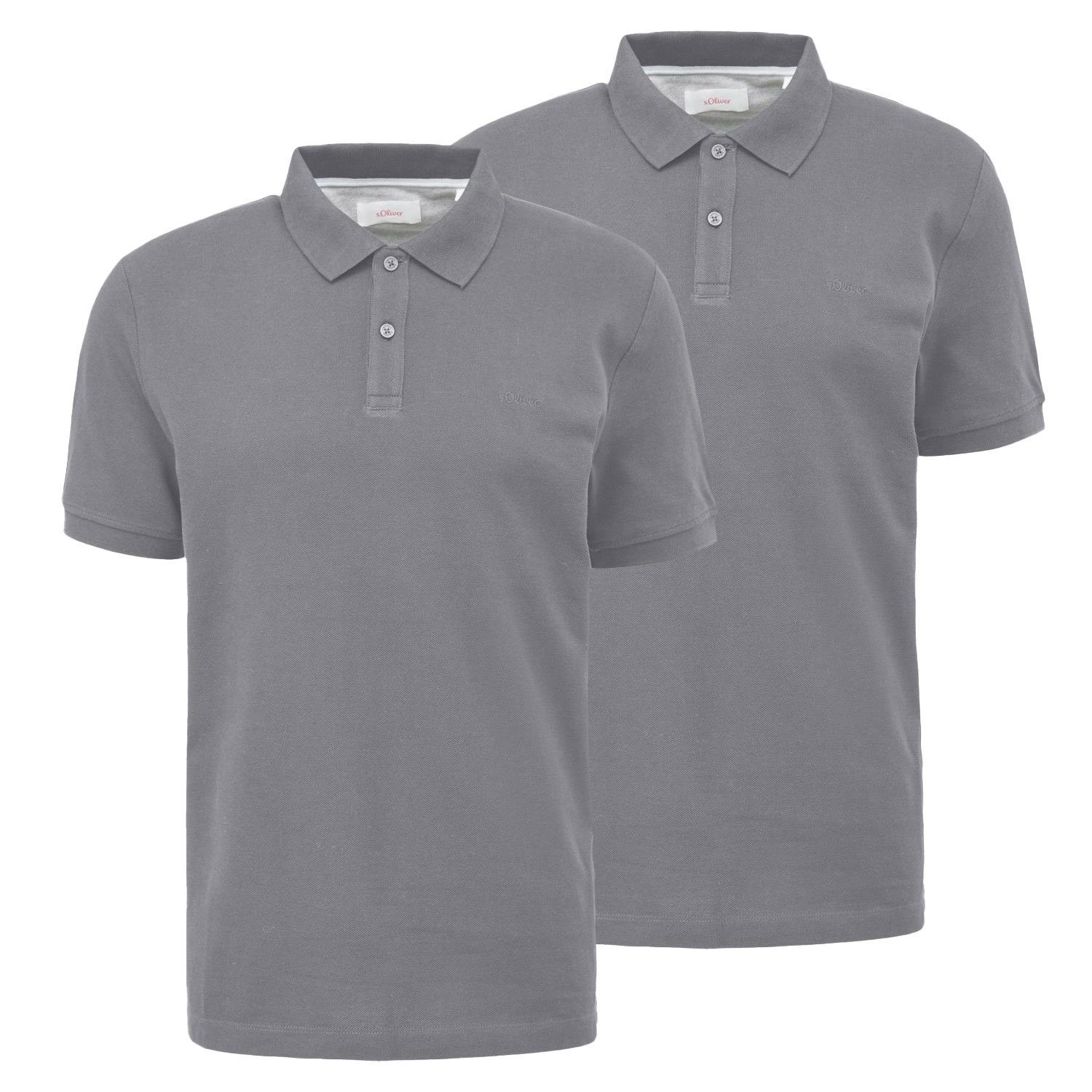 s.Oliver Poloshirt (2-tlg) 2 Knöpfe, Logo-Stickerei, klassisch, sportive Piqué-Struktur, 2er Pack grau