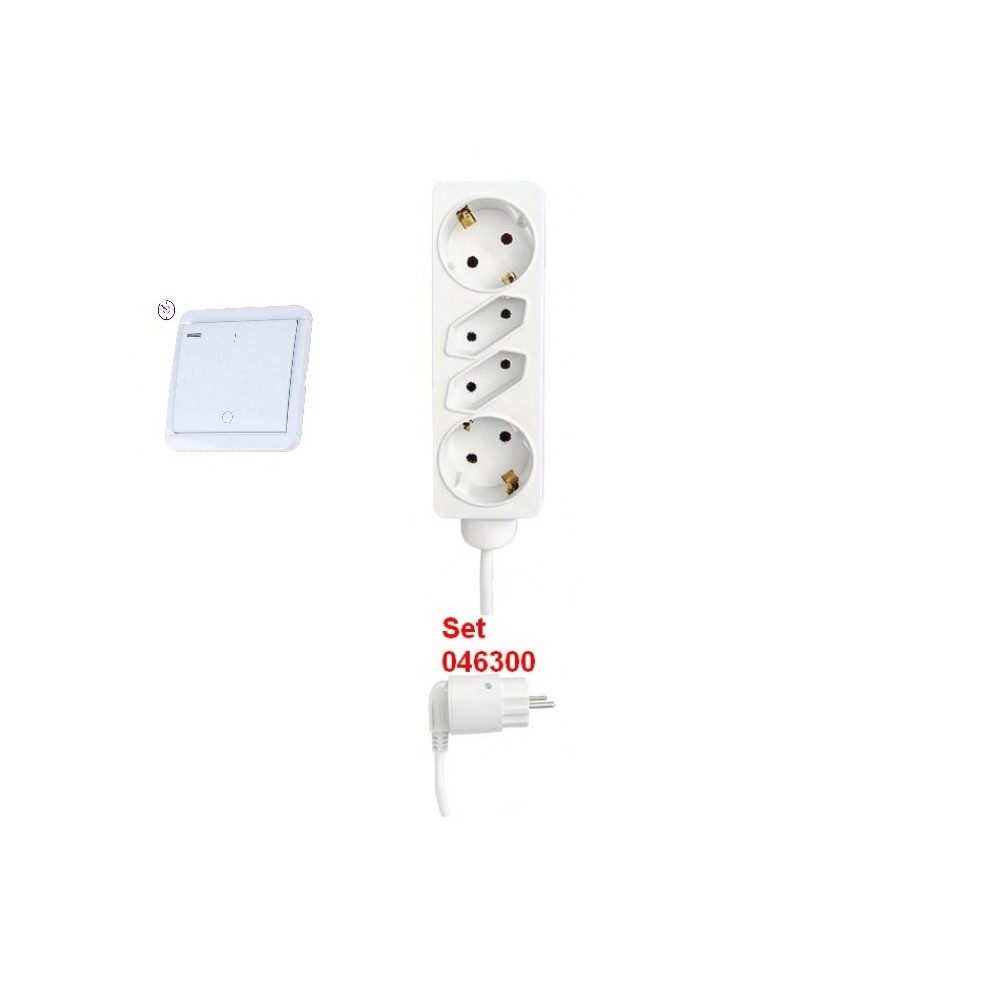 DIW-Funk Steckdosenleiste Funk Set mit Timer Wandsender Komplett-Set 2300W Steckdosenleiste -8-fach (Funksteuerung, Wandsender mit Timer, Überspannungsschutz, Kabellänge 1,5 m), Steckdosenleiste per Funk steuern