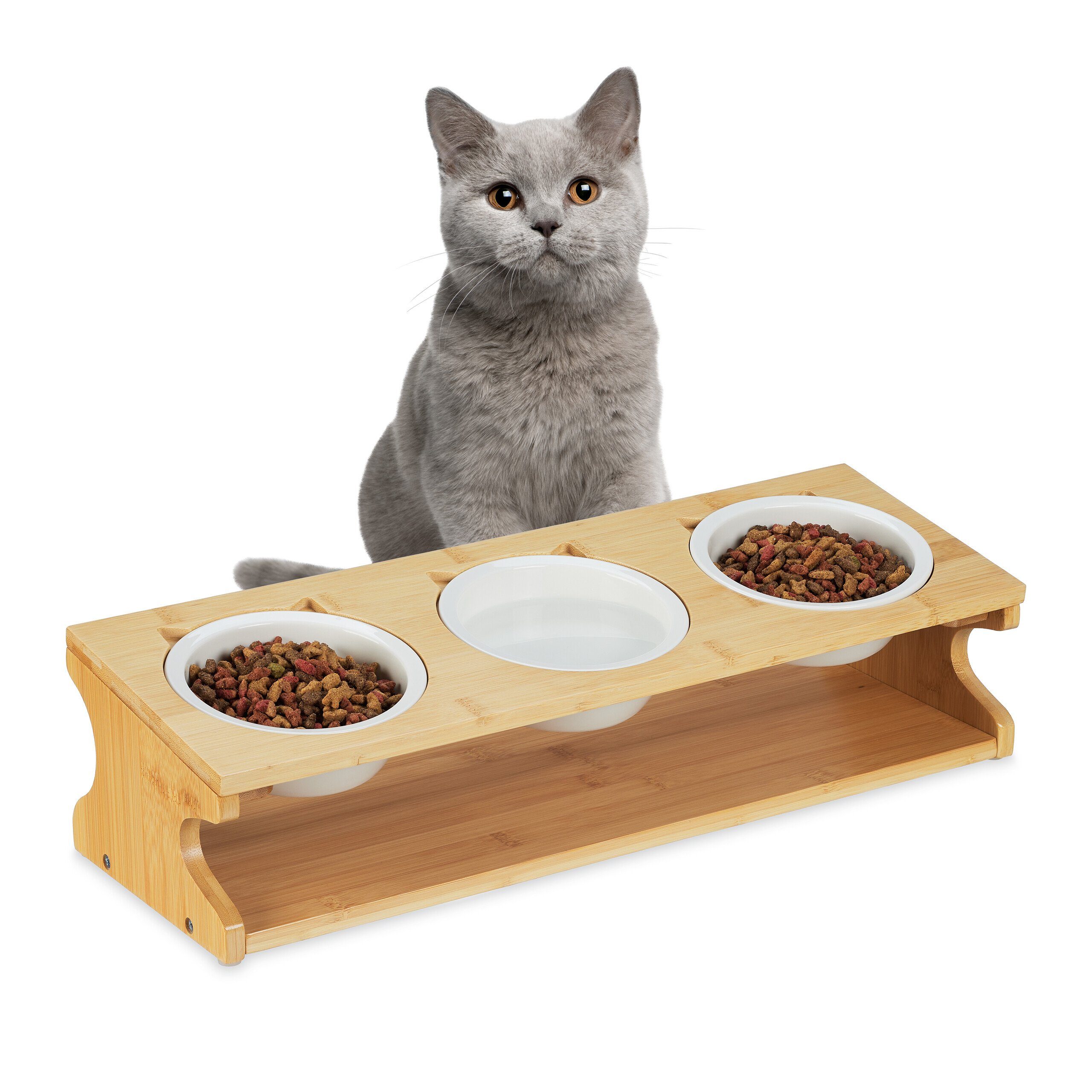 relaxdays Futterstation Katzen Futterstation mit 3 Näpfen, Keramik