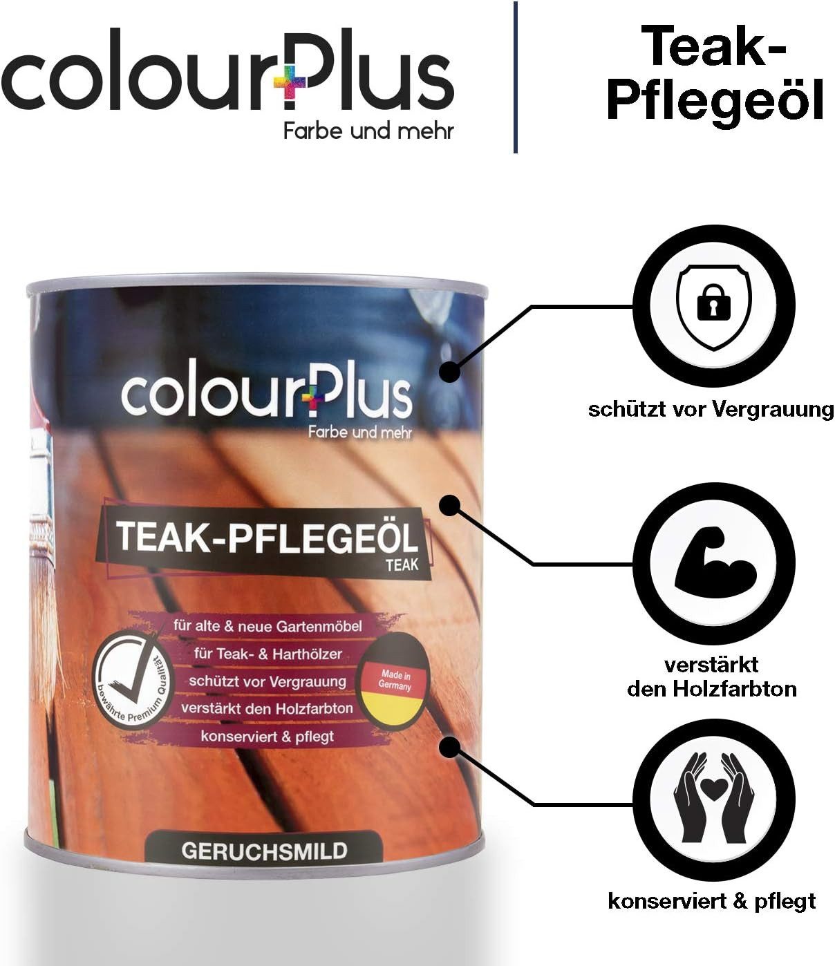 ColourPlus Teakholzöl Teak-Pflegeöl für Hart- & Tropenhölzer, außen, Holzöl außen, offenporig, wasserabweisend, für Teak & Hartholz