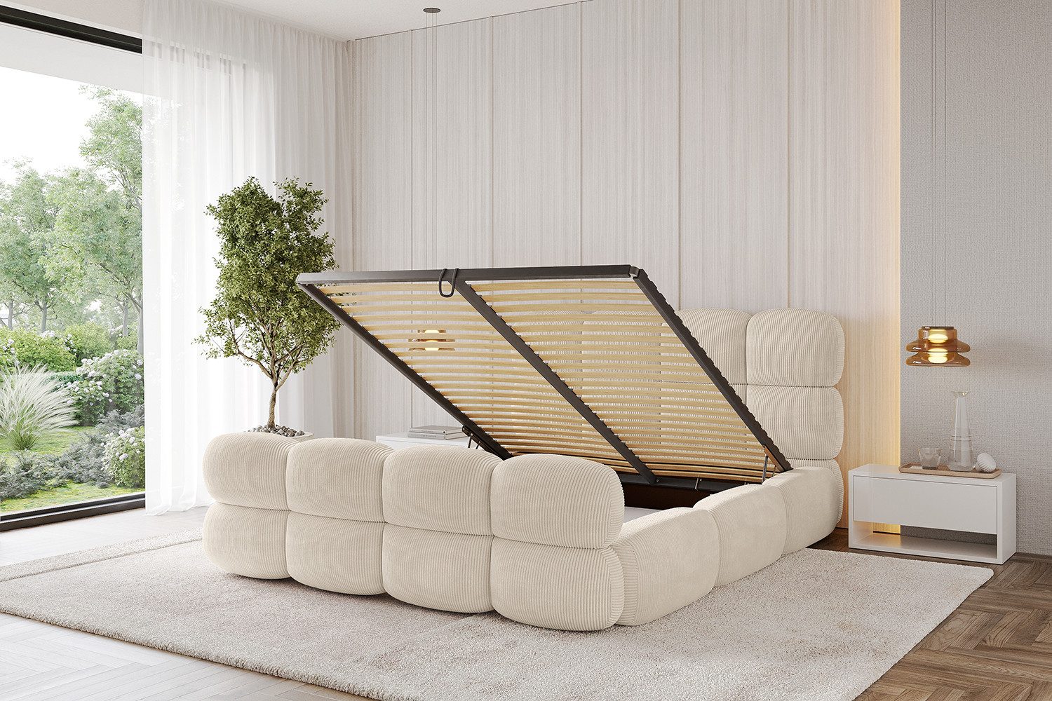 ALTDECOR Polsterbett NOMA-Z (Polsterbett mit Bettkasten und Lattenrost, Boxbett ohne Matratze), Doppelbett mit Stauraum, Bett mit Kopfteil