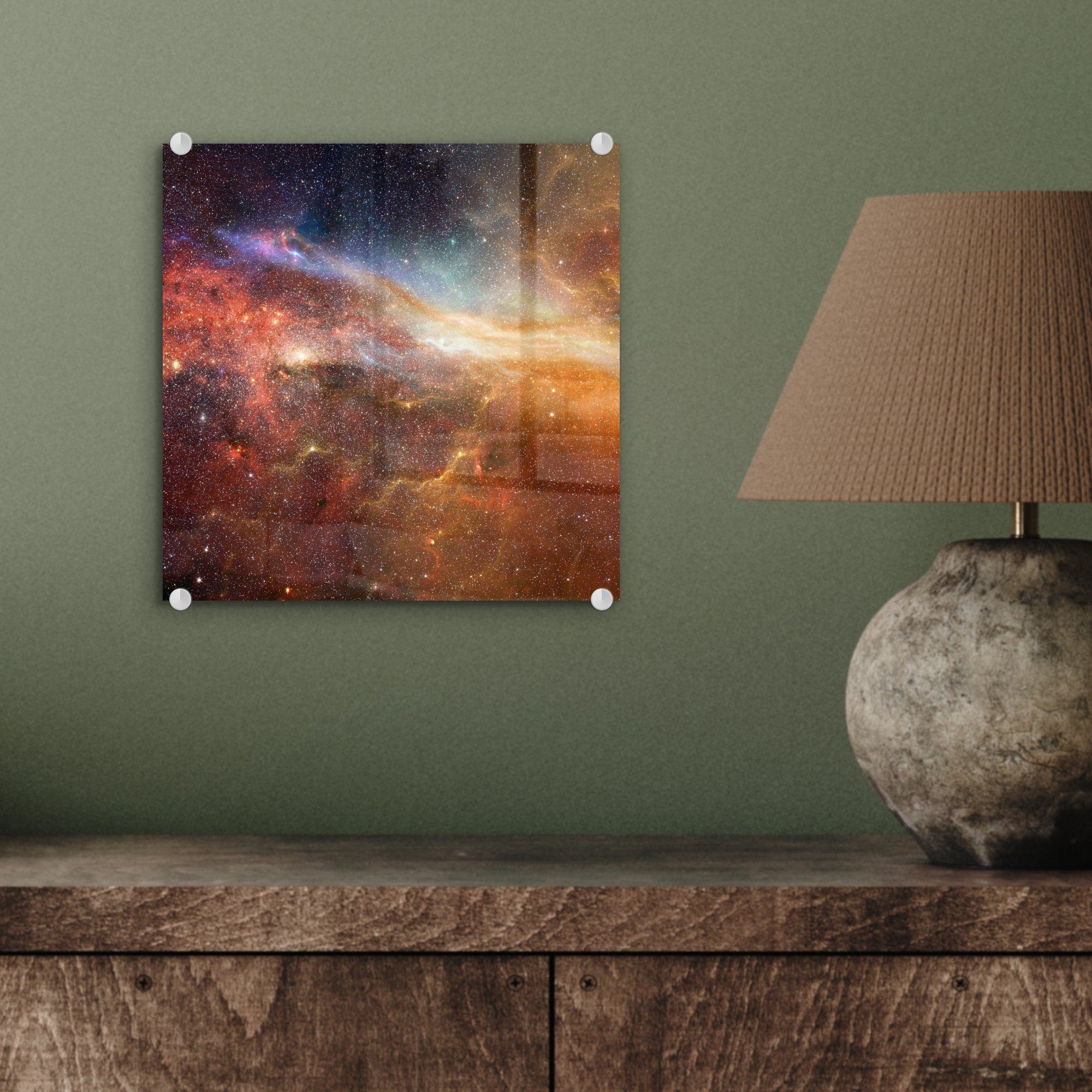 Weltraum Acrylglasbild Bilder - Wanddekoration Glas Foto (1 Wandbild - MuchoWow Sterne Orange, Glasbilder auf - Glas - auf St), -