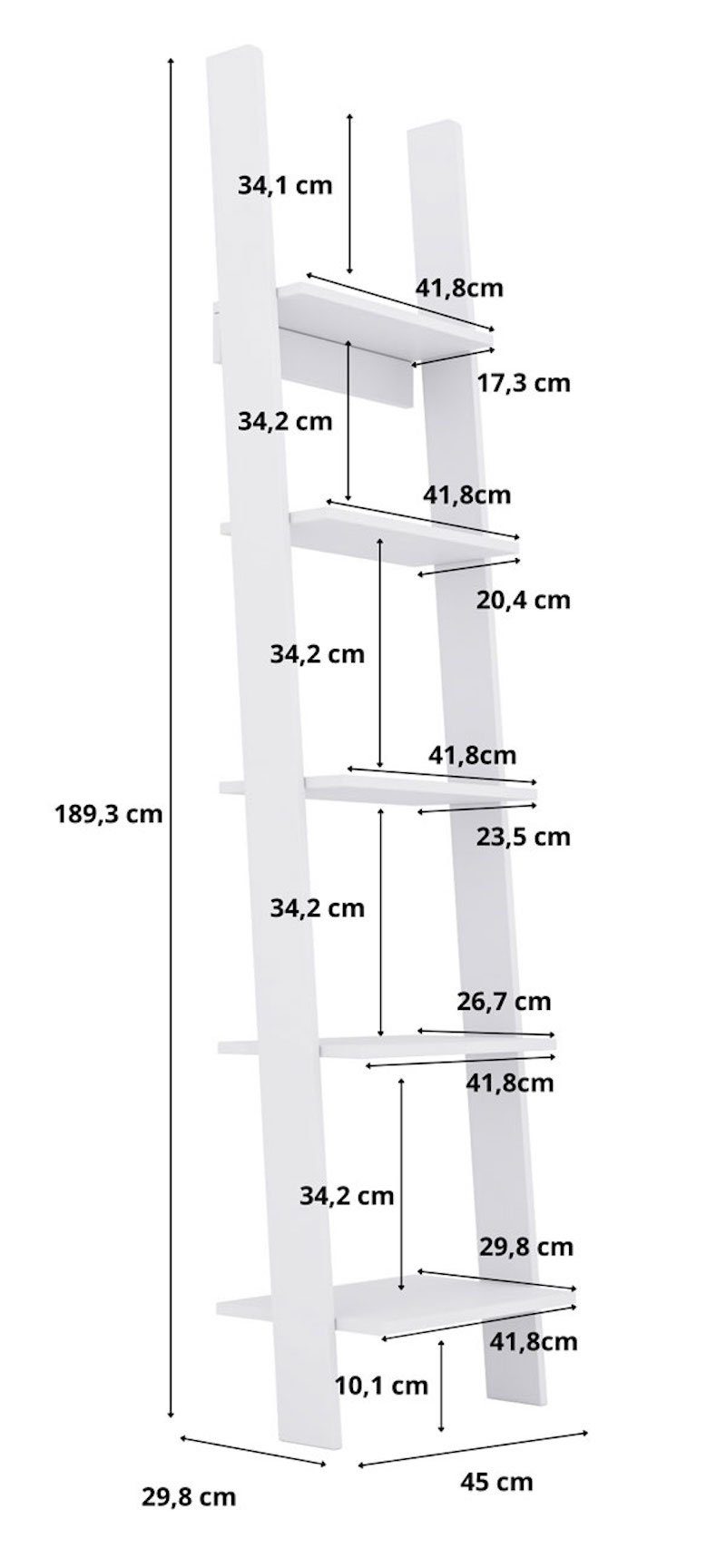 Feldmann-Wohnen Stufenregal 452, 45x29x189cm weiß