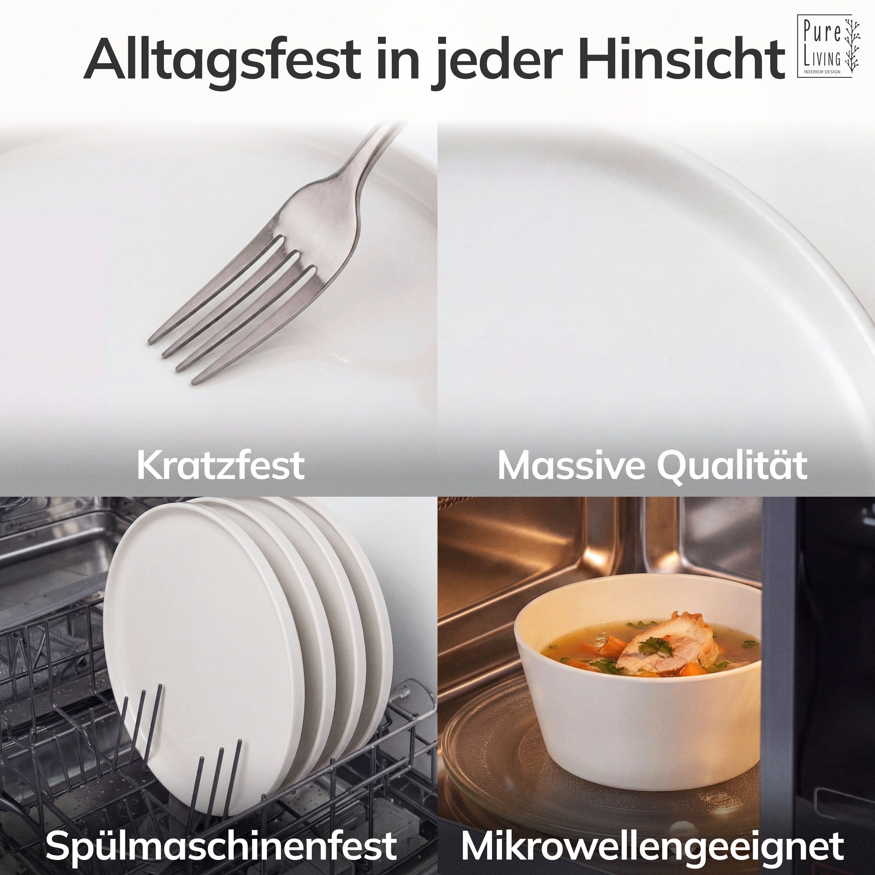 PURE LIVING INTERIOR DESIGN Geschirr-Set Crystal Dessertteller, Frühstückteller, 6er-Set, 20 cm, Weiß (6-tlg), 6 Personen, Porzellan – Bild 4 von 5