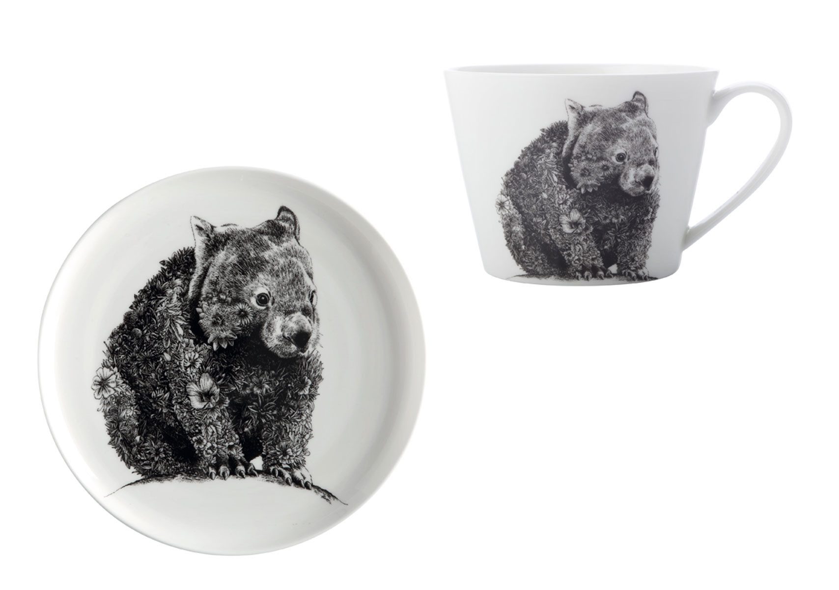 Dekomiro Becher Marini Ferlazzo Wombat - Set Trinkbecher und Teller mit Spülmittel, 2-teilig