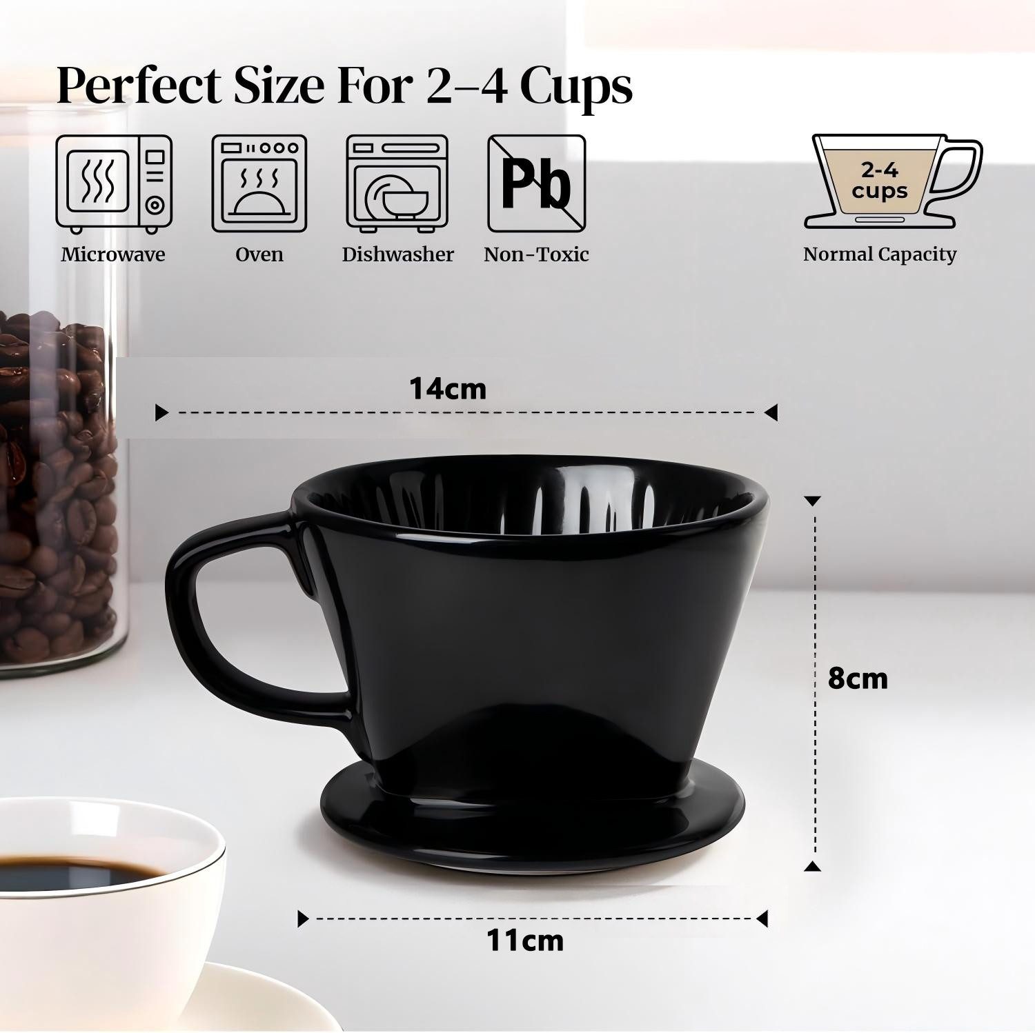 Refined Living Handfilter Kaffeefilter Größe 2 Porzellan,Keramik Handfilter Kaffee für 2–4 Tasse, Hochwertige Keramik, Zubehör für Dauerfilter Permanent Kaffeefilter ohne Kaffeemaschine, Kaffee Filterhalter, Kaffee Zubehör, für Zuhause, Büro, Café, Wiederverwendbarer Kaffeefilter aus Keramik