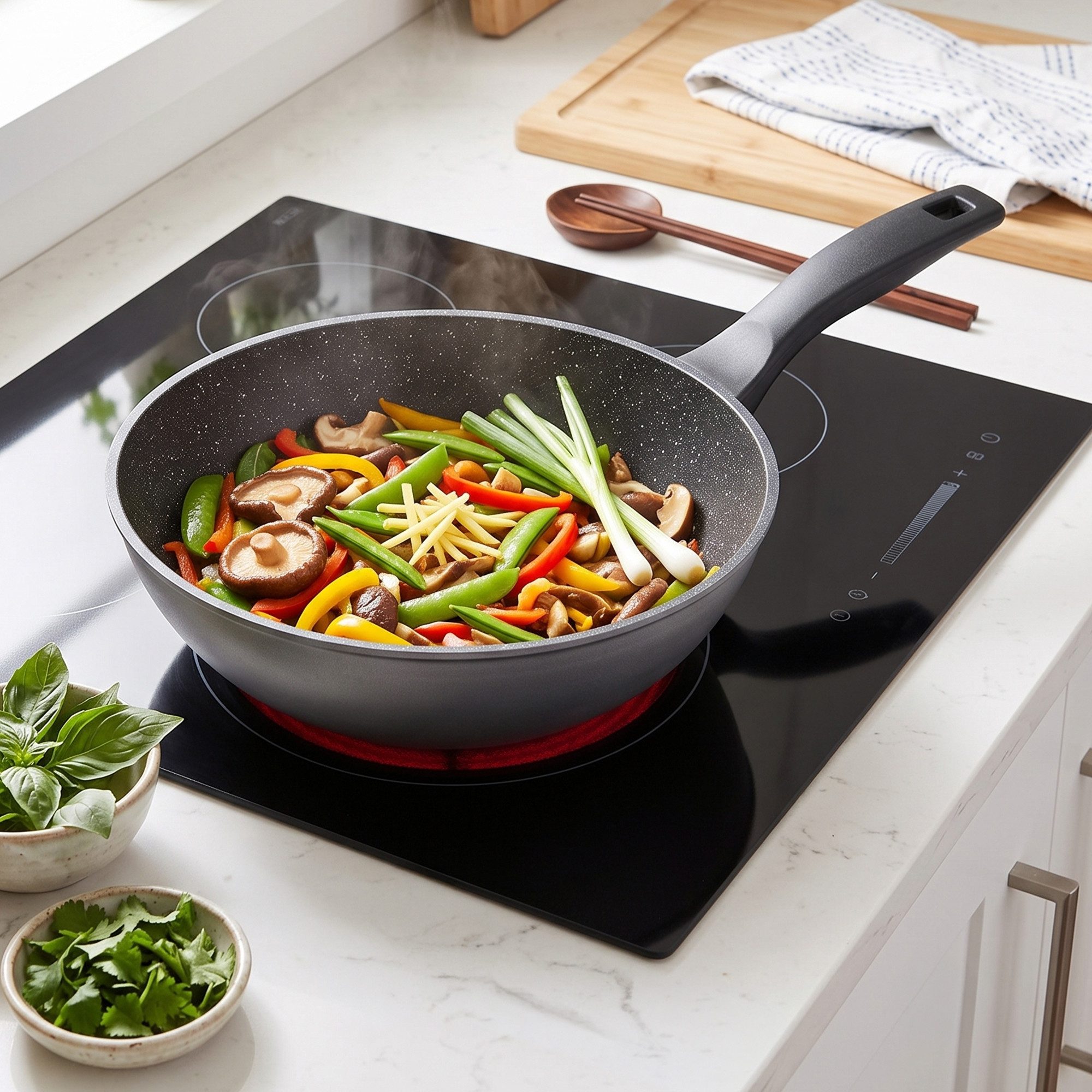 STONELINE Wok, Aluminium (1-tlg), mit echten Steinpartikeln, induktionsgeeignet, Made in Germany