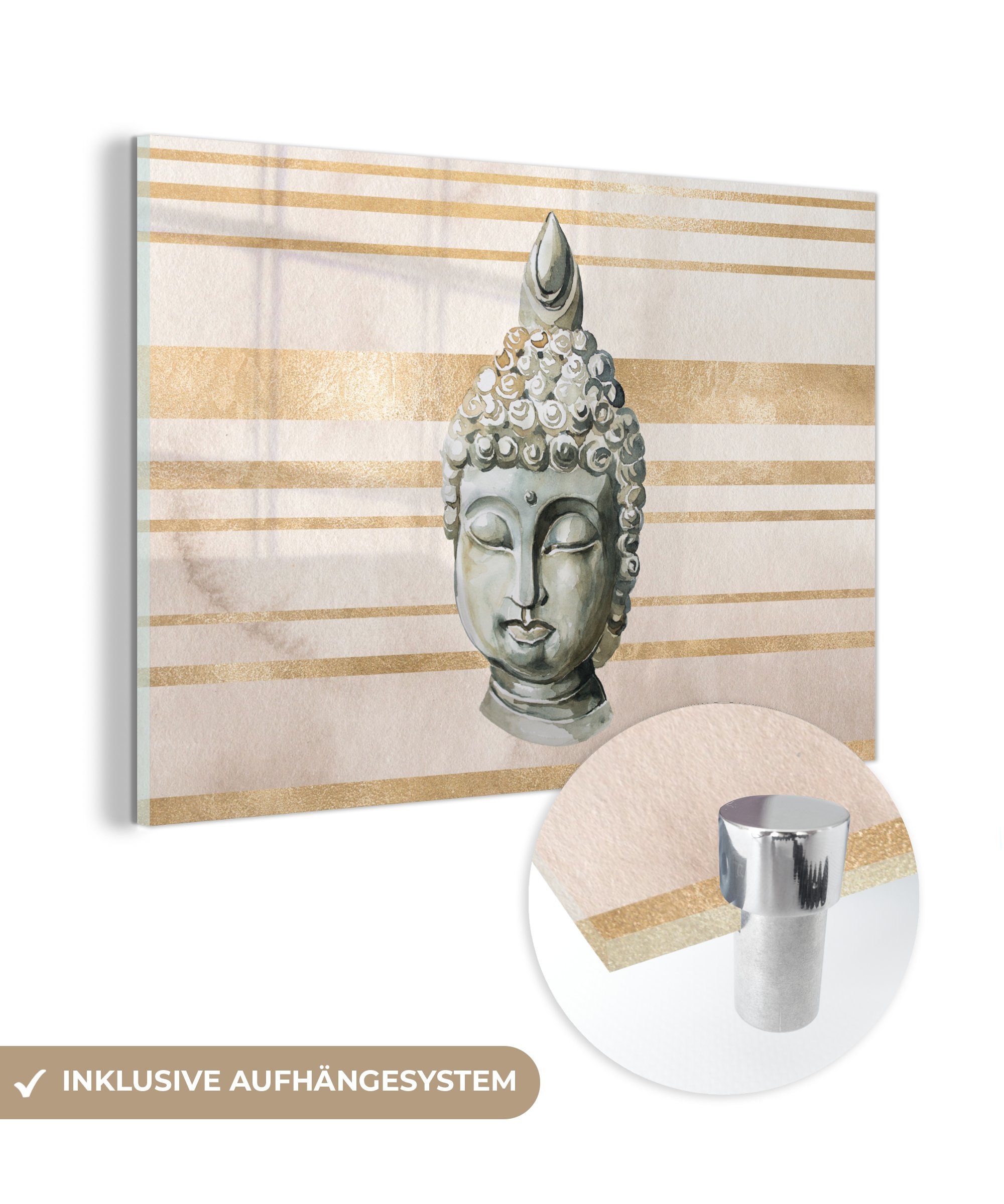 MuchoWow Acrylglasbild Buddha - Kopf - Weiß, (1 St), Acrylglasbilder Wohnzimmer & Schlafzimmer