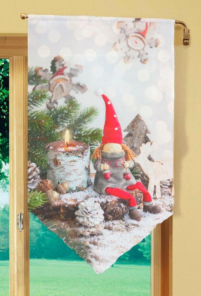 Scheibengardine WEIHNACHTSWICHTEL, HOME WOHNIDEEN, Stangendurchzug (1 St), transparent, Voile, HxB: 80x40