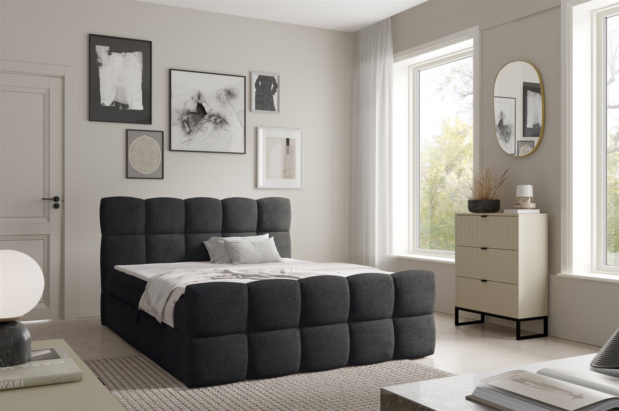 Fun Möbel Boxbett Schlafzimmerbett SATINE Überlänge Stoff Coral (220cm) (inkl. Kaltschaumtopper, inkl. Bonellfederkernmatratze), inkl. Bettkasten