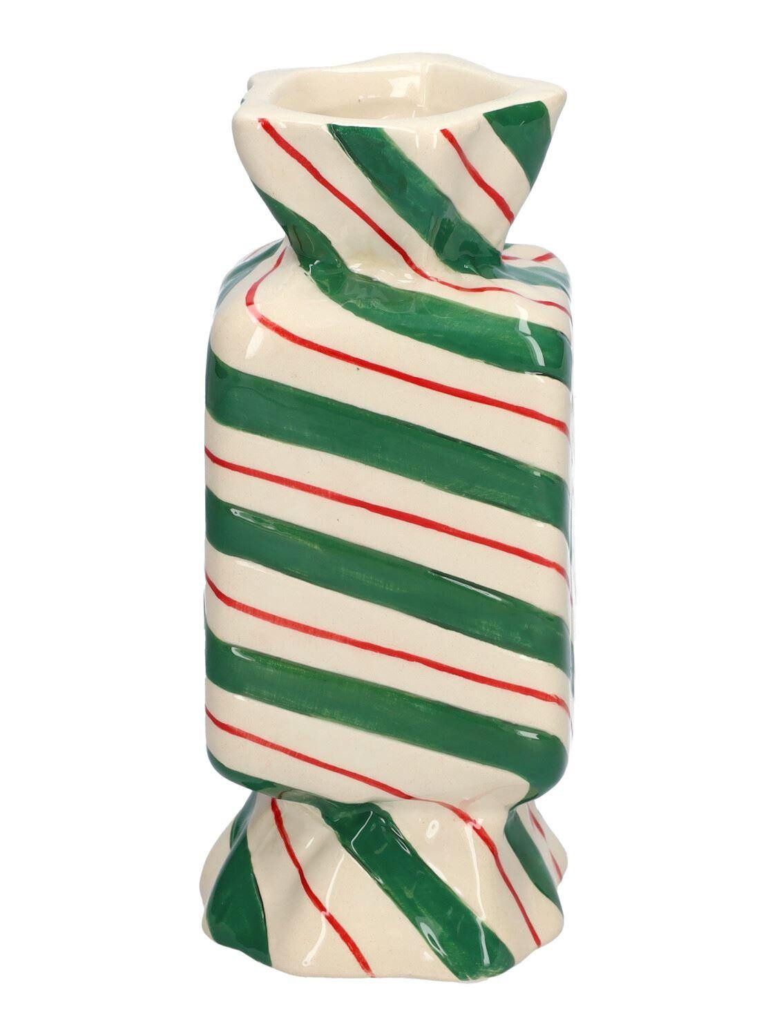 INNA-Glas Dekovase für einzelne Blume Bonbon Amiel aus Keramik, schräge Linien, grün-rot