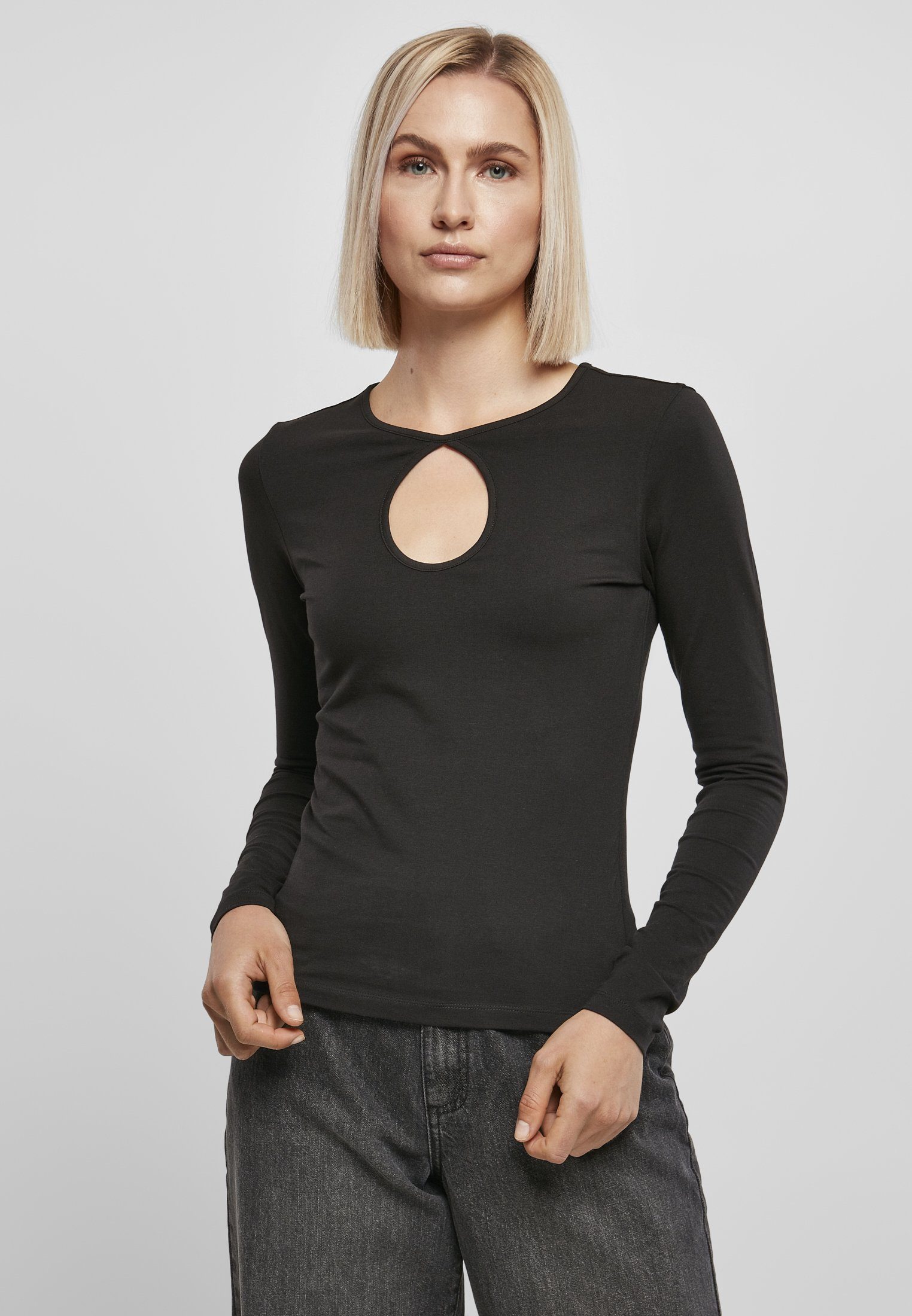 URBAN Organic Damen Baumwollmischung (1-tlg), Longsleeve Keyhole aus Ladies angenehmer Stylisches T-Shirt CLASSICS Langarmshirt