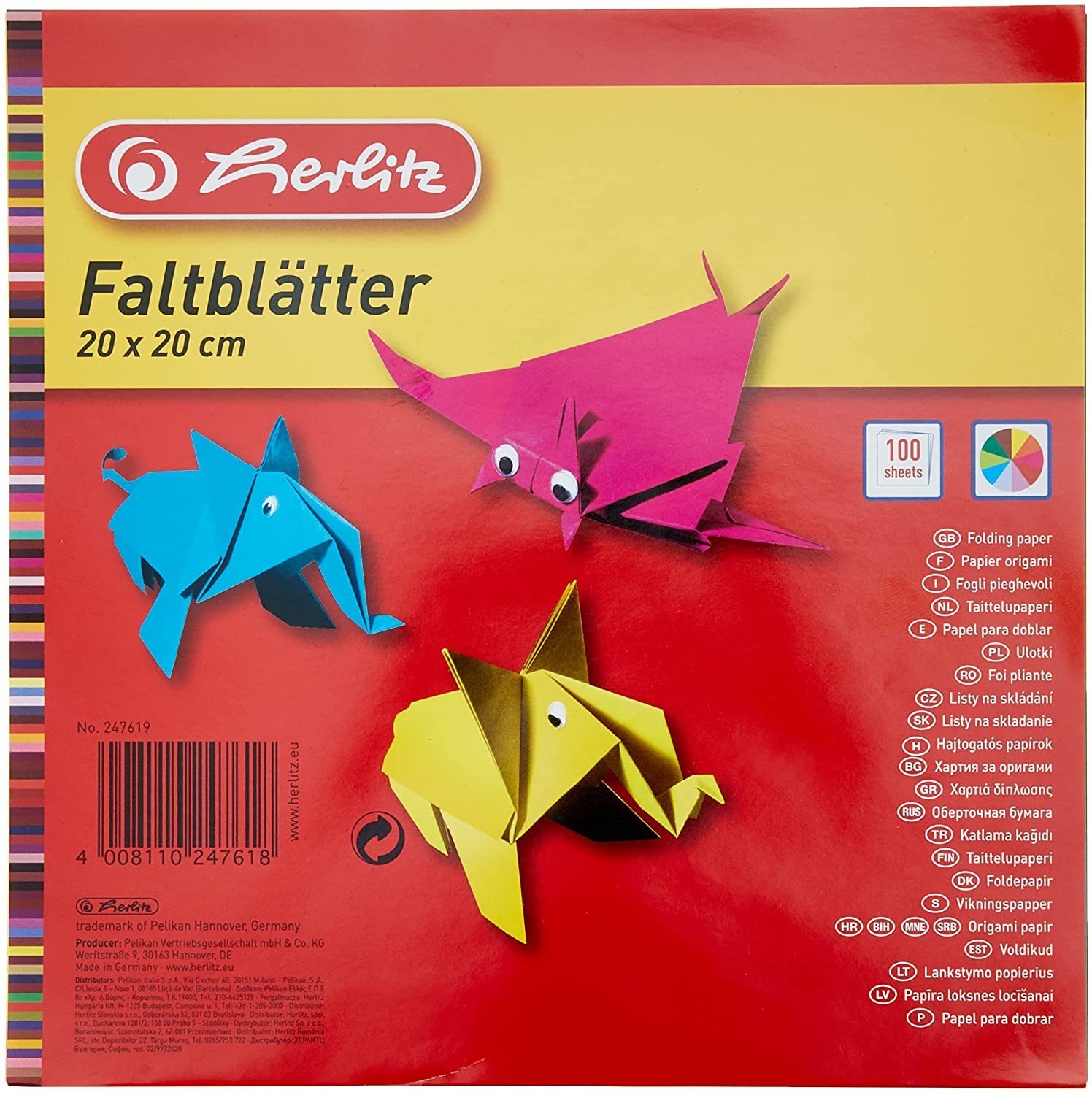 Herlitz Bastelkartonpapier herlitz Faltblätter, 200 x 200 mm, farbig sortiert