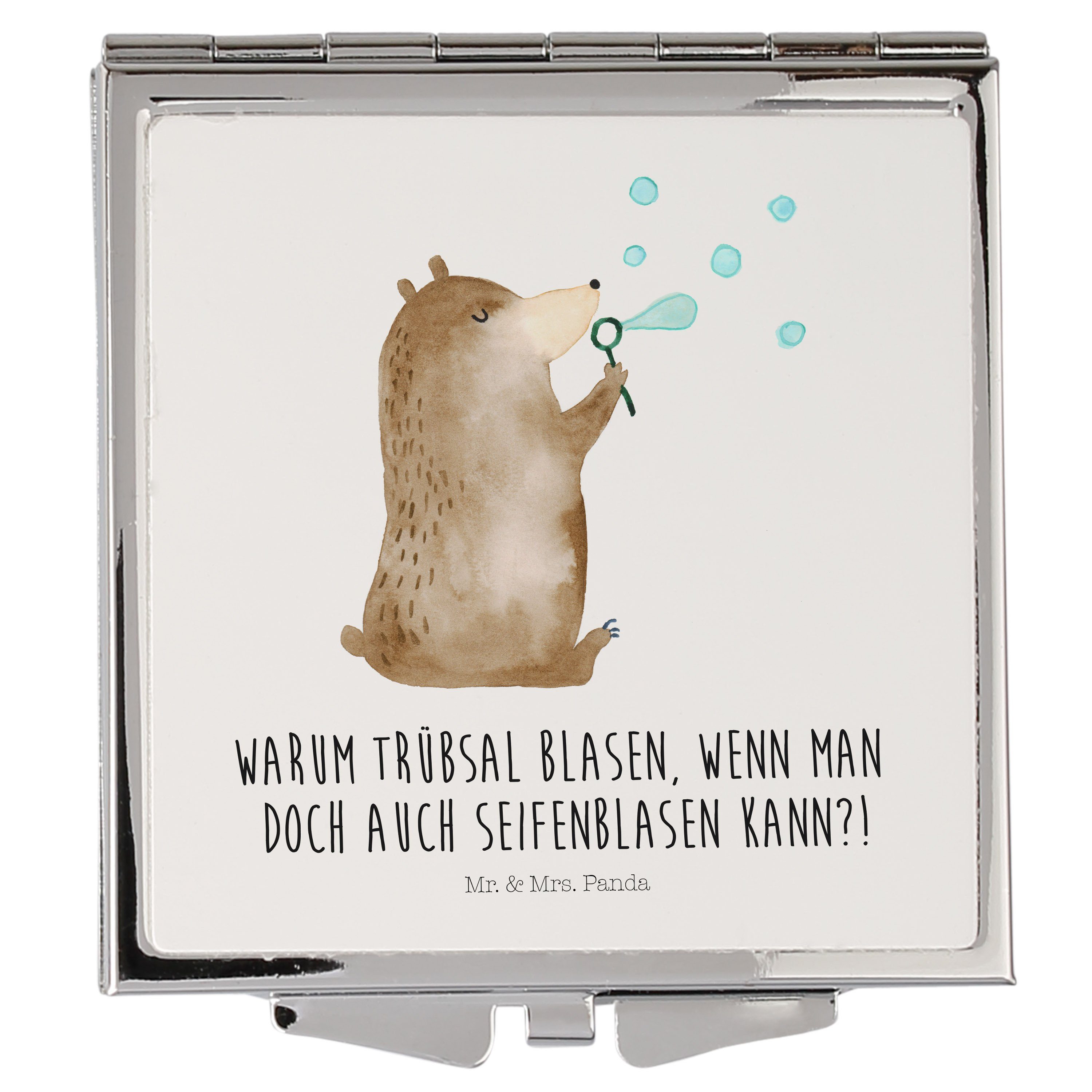 Mr. & Mrs. Panda Seifenblasen Bär silber, Geschenk, Seifenblasen Kosmetikspiegel Lustig S - - Weiß Bär (1-St)