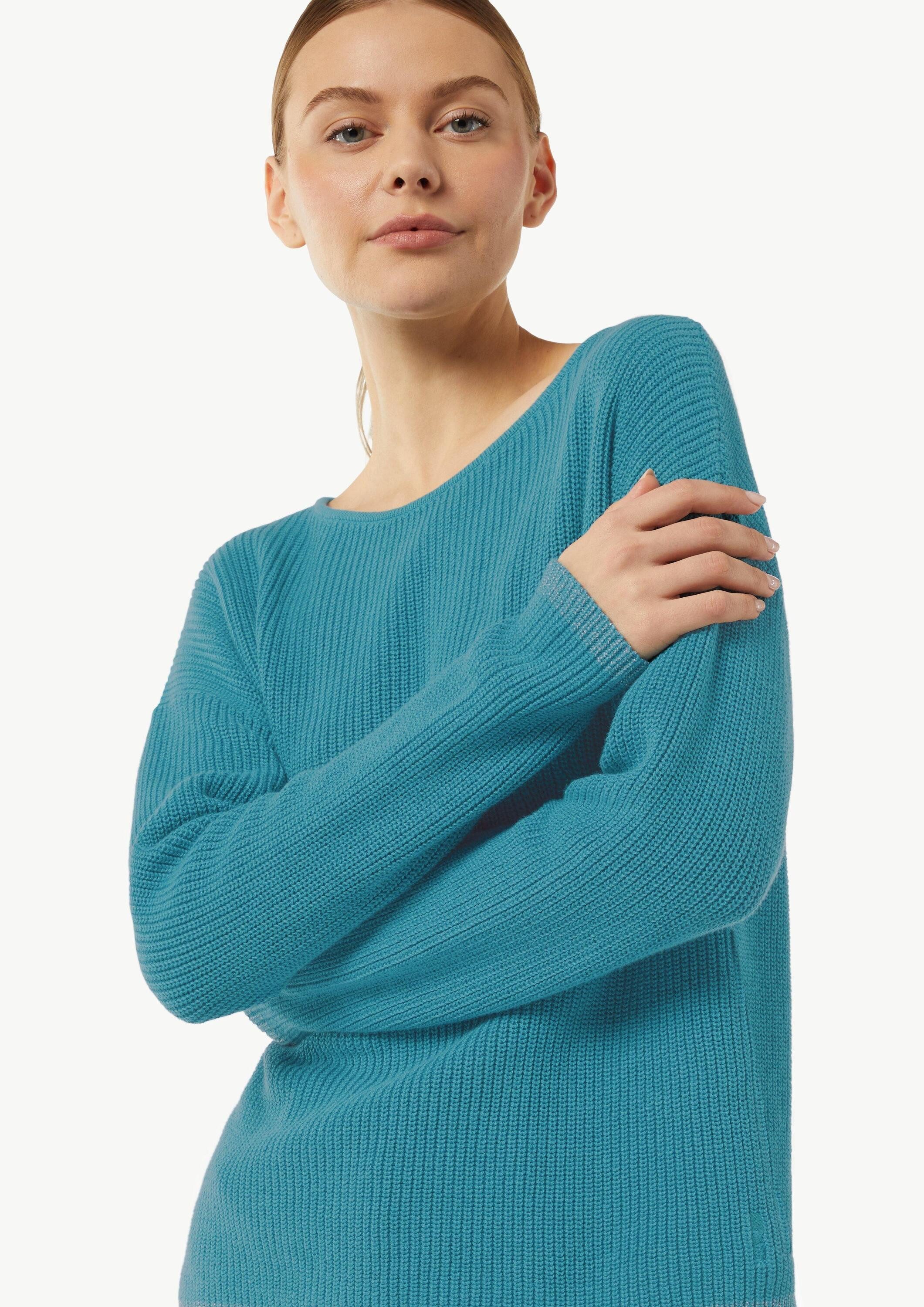 comma Longpullover Strickpullover Strickpullover mit Metallic-Garn-Details an Saum und Bündchen