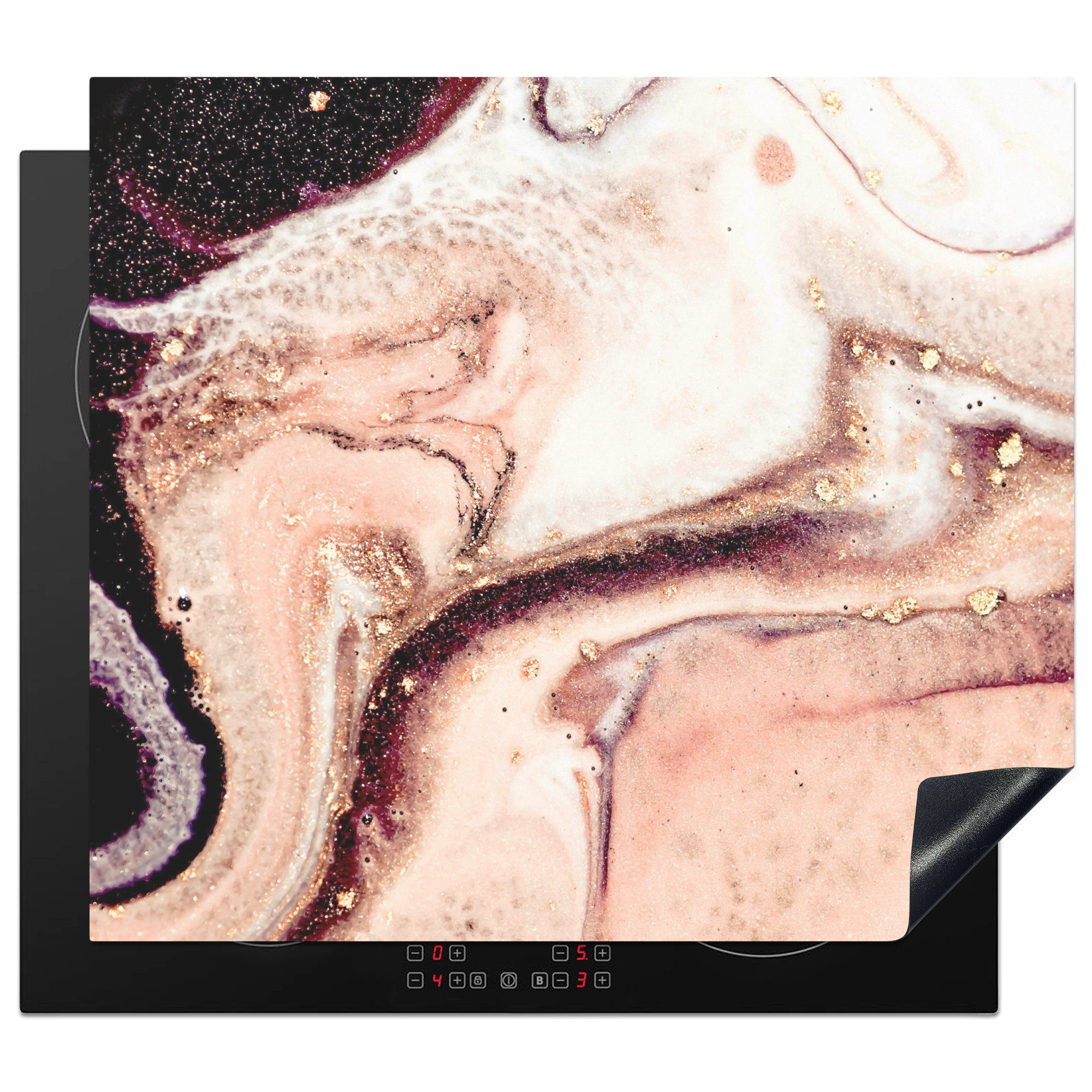 MuchoWow Herdblende-/Abdeckplatte Stein - Marmor - Edelstein - Abstrakt - Natur - Rosa, Vinyl, (1 tlg), 57x51 cm, Induktionsschutz, Induktionskochfeld, Ceranfeldabdeckung