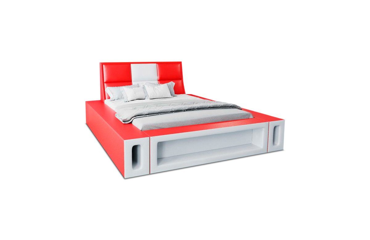 Sofa Dreams Boxspringbett Venosa Bett Kunstleder Premium Komplettbett mit LED Beleuchtung, Mit Topper, mit Matratze, mit LED Beleuchtung rot-weiß | Boxspringbetten