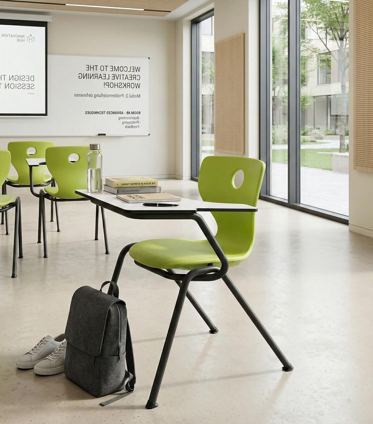 Xlmoebel Besucherstuhl Ergonomischer Schulstuhl in Grün mit stabiler Schreibablage, Made in Europa