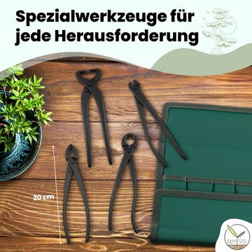 HappySeed Gartenschere Bonsai Werkzeug-Set Profi 4-teilig aus Stahl mit praktischer Tasche, (4-teilig)