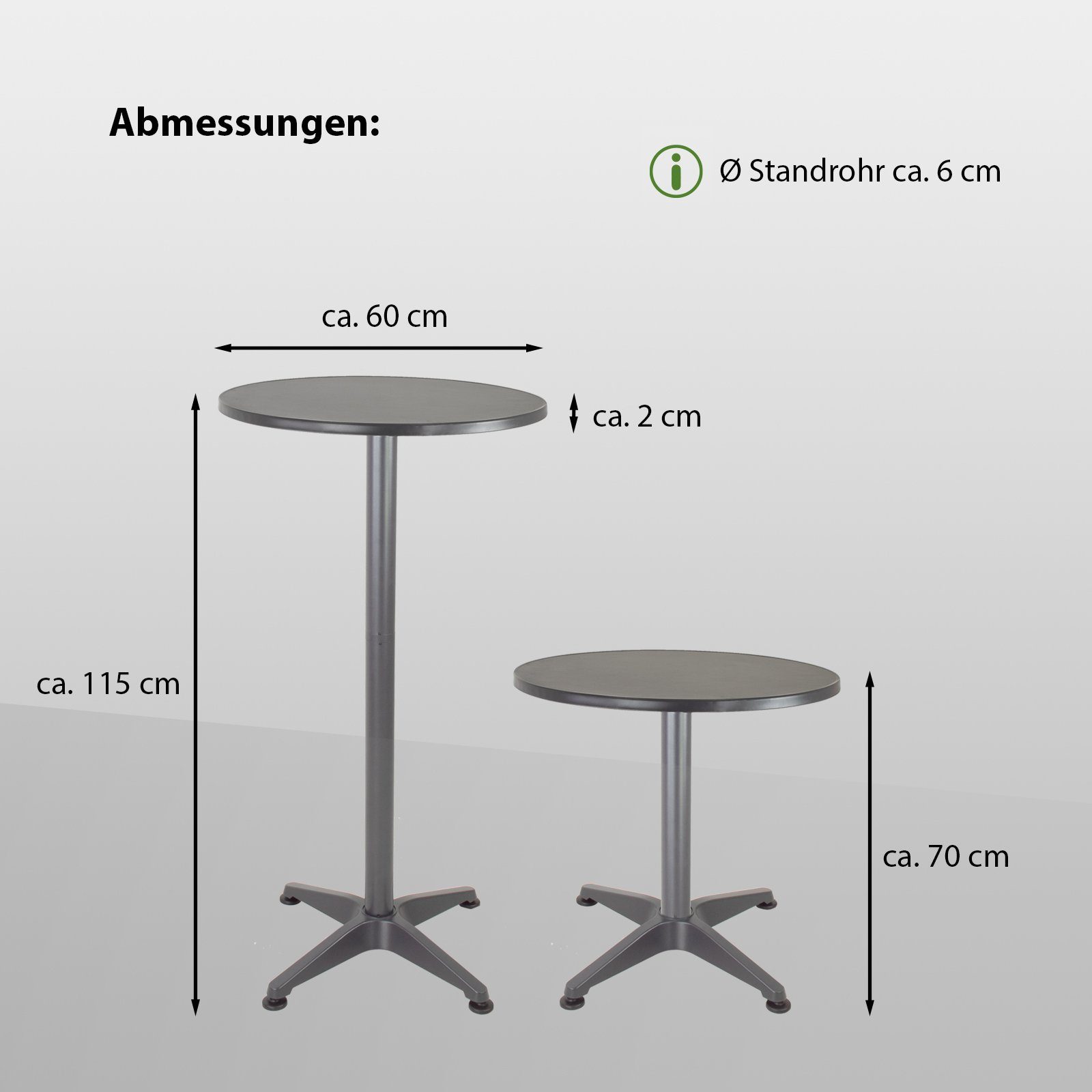 TRUTZHOLM Bistrotisch Stehtisch 2in1 Alu klappbar höhenverstellbar 70/115cm Ø 60cm Anthrazit (2in1 Tisch)