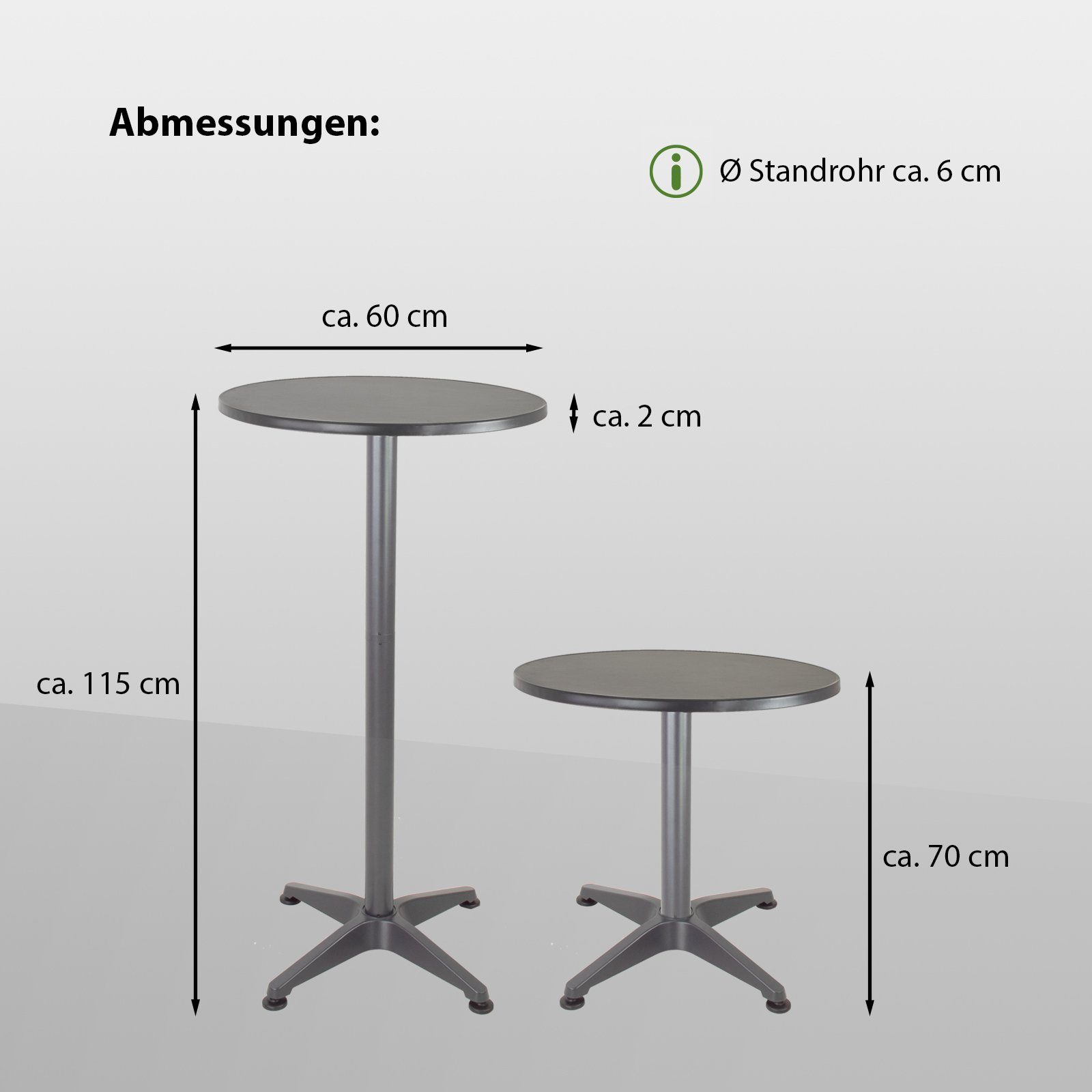TRUTZHOLM Bistrotisch (2in1 Alu Bistrotisch Stehtisch 70/115 cm höhenverstellbar 2x Tisch) klappbar 2in1