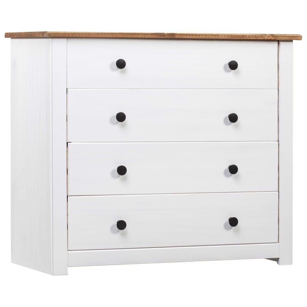vidaXL Schubkastenkommode aus Kiefer-Massivholz in Weiß und Holzfarbe mit 4 Schubladen (LxBxH 40 x 80 x 73 cm)